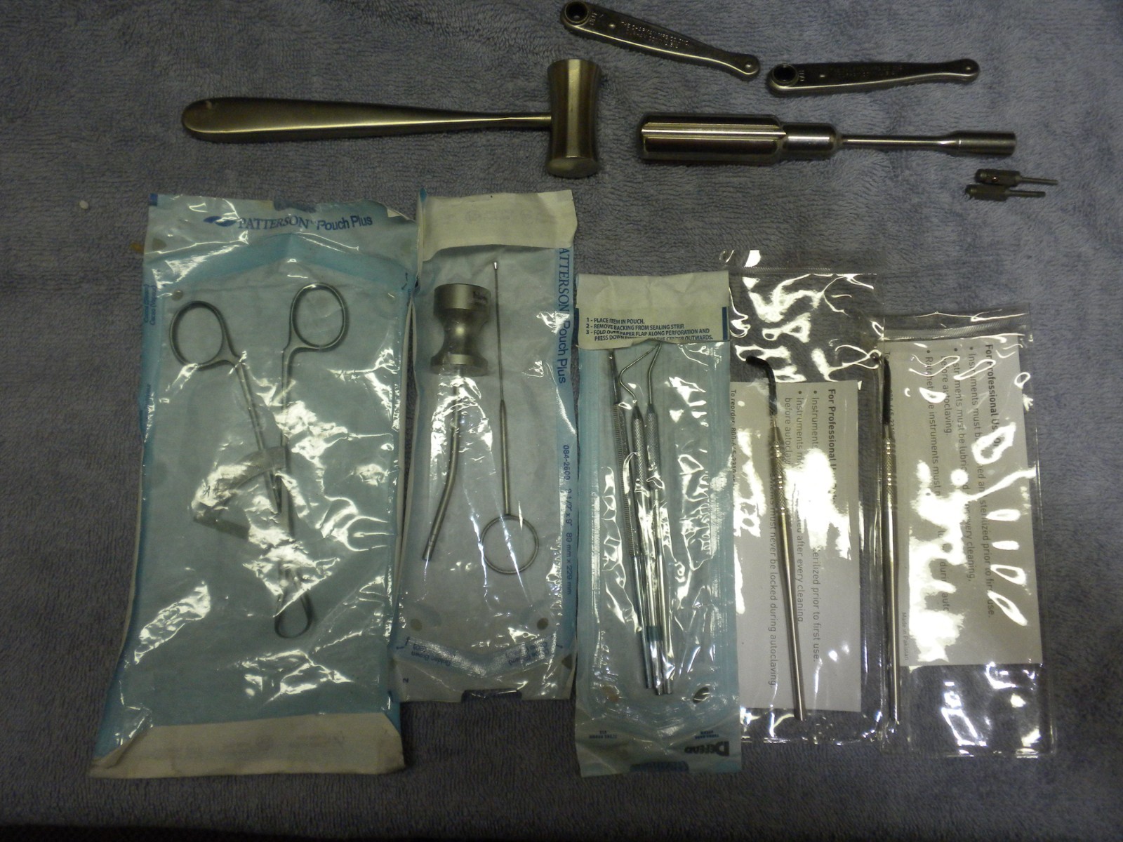 Dental tools SS. hammer, caliper, SS. 1/4″ driver, pics, misc.