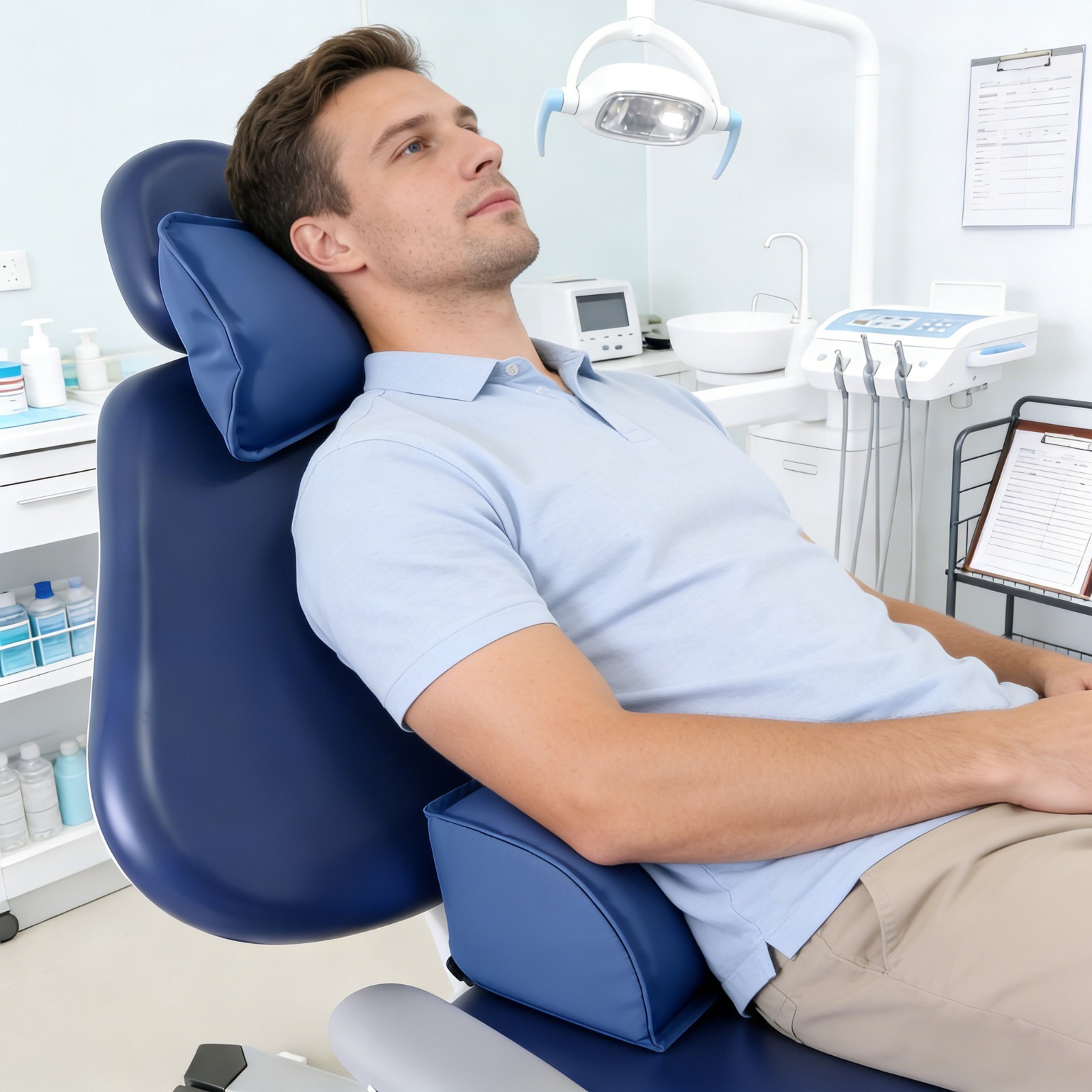 Dental Chair Neck Pillow Lumbar Cushion Memory Foam Microfiber Leather Dark Blue