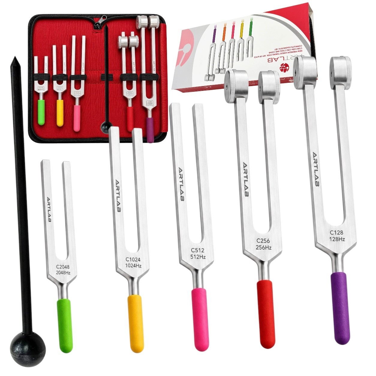 TUNING FORK SET-Tuning Fork Weight Aluminum Clinical Grade Nerve/Sensor W/Hammer
