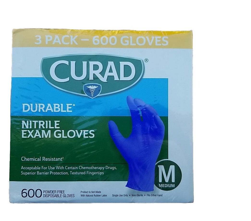 Curad Durable Nitrile Exam Gloves, Medium, 600 ct (M) NEW SEALED