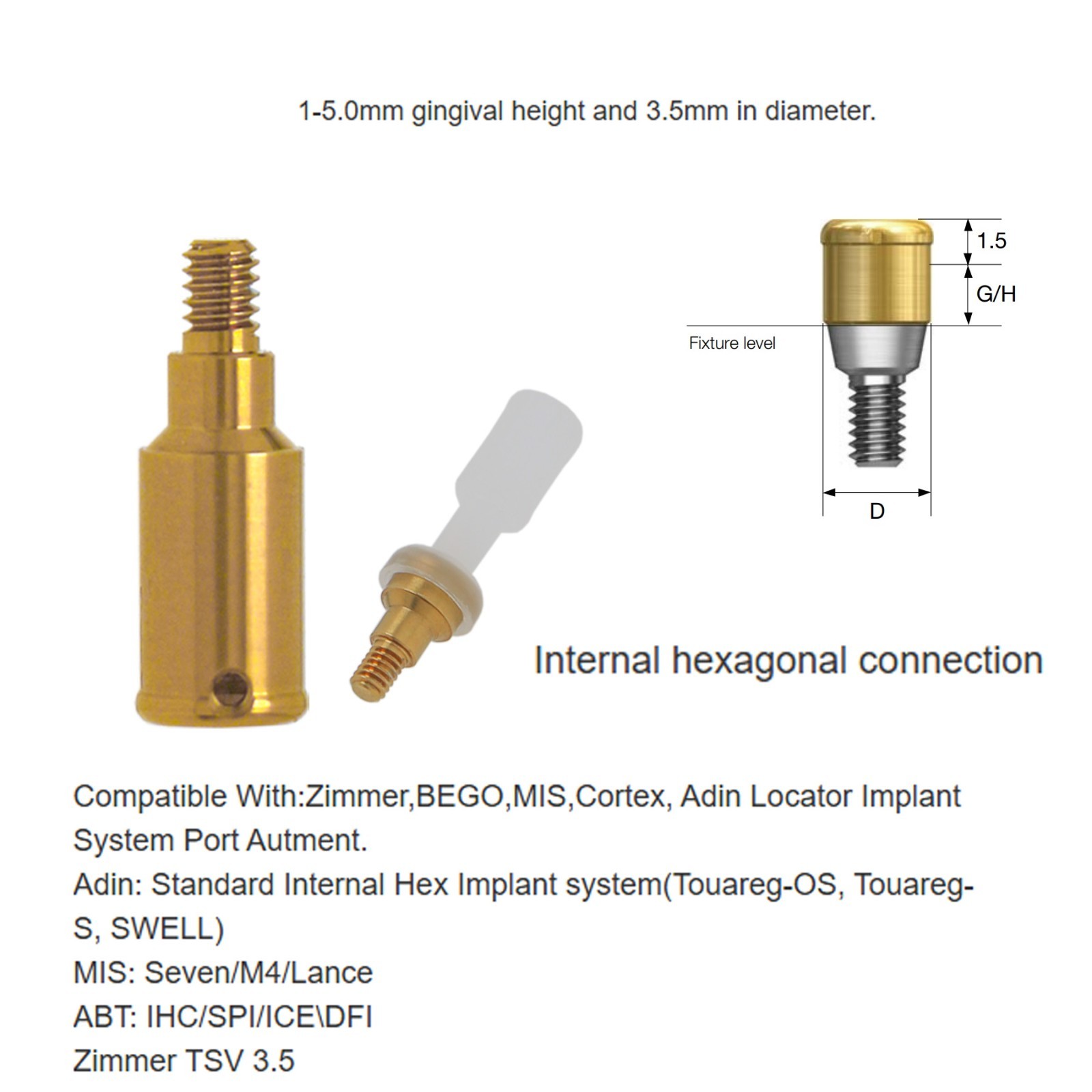 US Zimmer Adin Mis Bego Overdenture locator Abutments &Male Caps Tools For 1-5mm