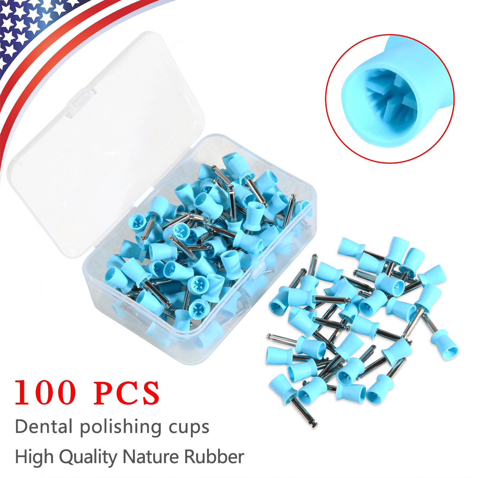 100x Dental Latch type Rubber Polishing Cups Brushes Tooth Prophy Polisher blue