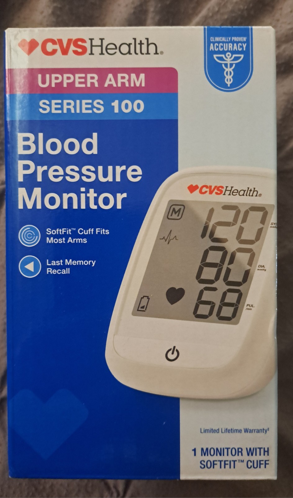 CVS Health Series 100 Arm-Type Digital Blood Pressure Monitor SoftFit Cuff LCD
