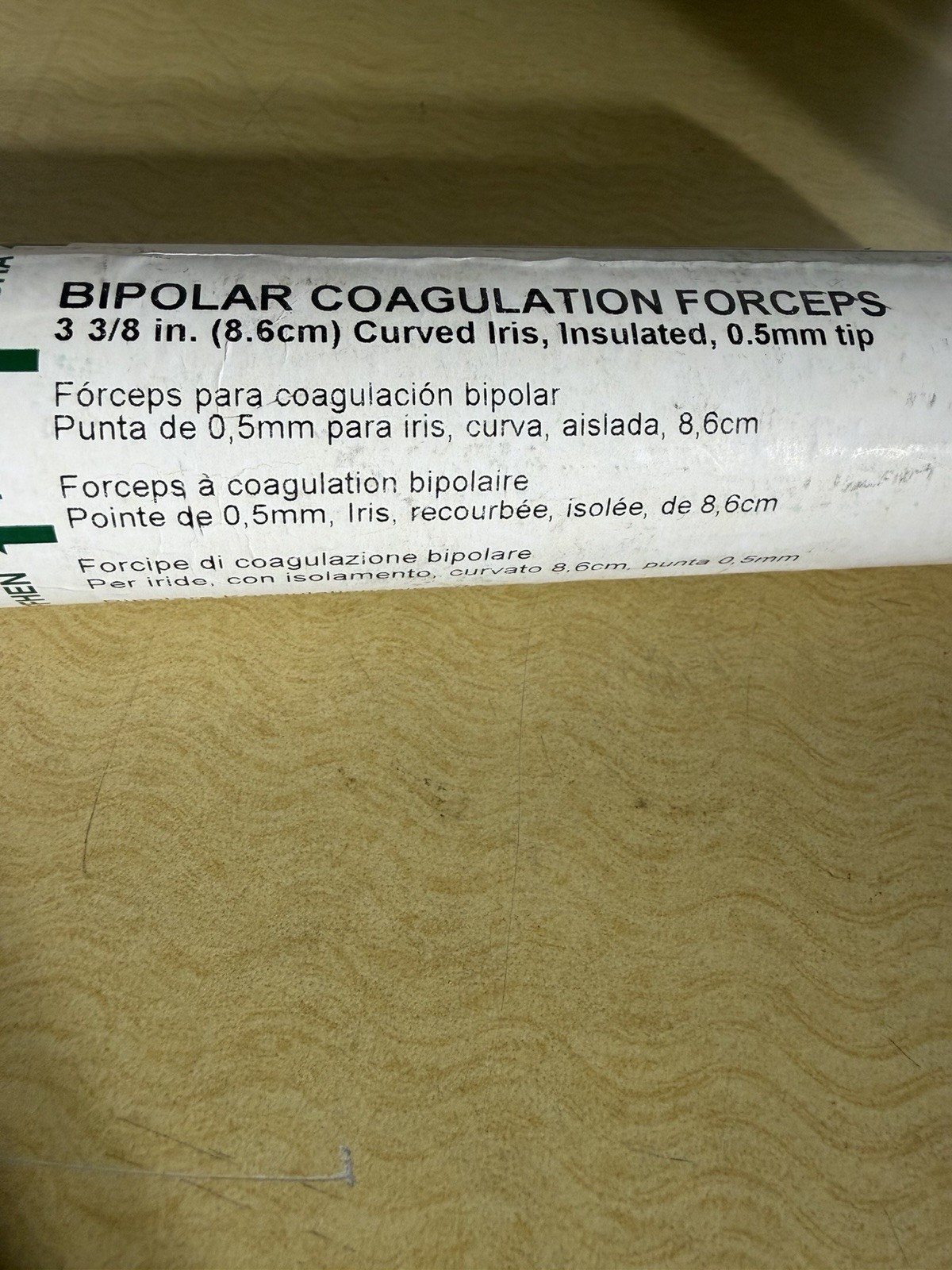 Bipolar Coagulation Forceps 3 3/8 Curved Iris Insulated 0.5mm Tip Kirwan 12-1085