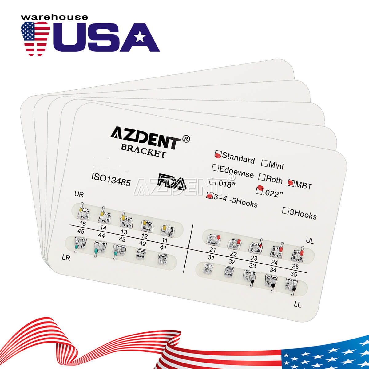 10 XDental Orthodontic Braces Bracket Mini Roth/MBT Slot 022/018 hooks 345