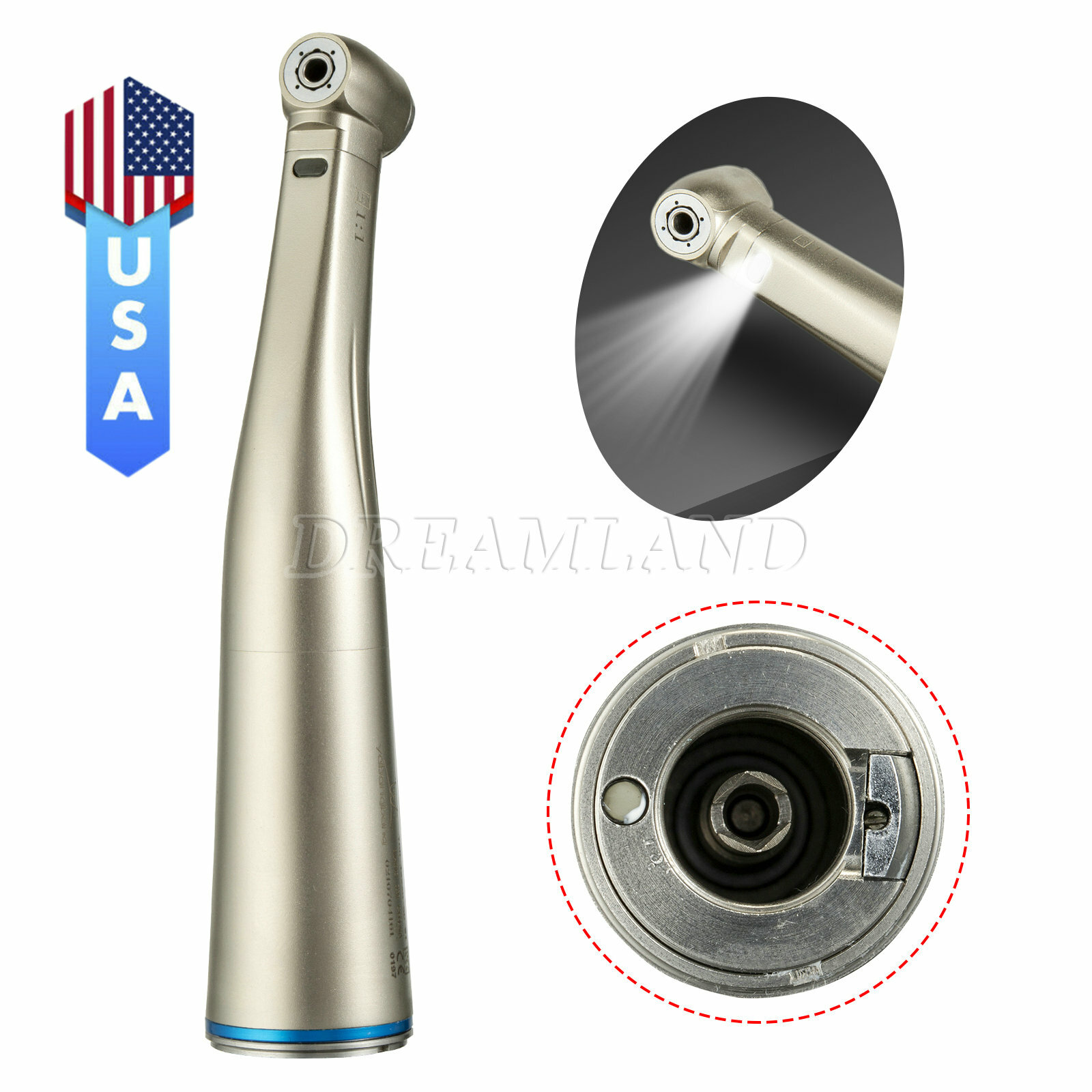 Dental Contra Angle Handpiece 1:1 LED Fiber Optic Low Speed φ2.35mm Fit NSK