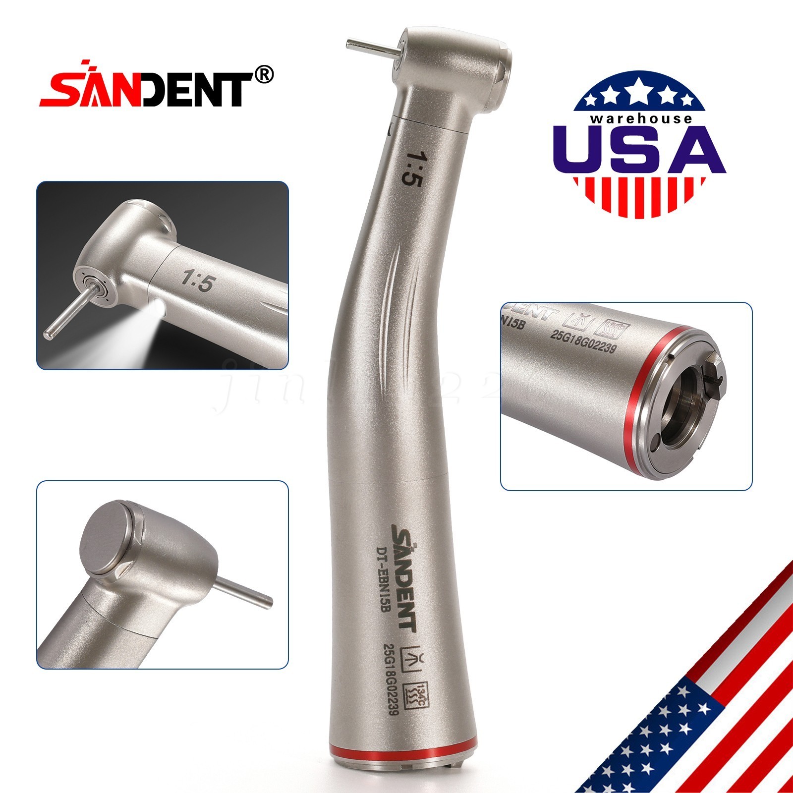 Dental 1:1/1:4.2/1:5 LED Fiber Optic Contra Angle Handpiece Fit E-type Motor DT