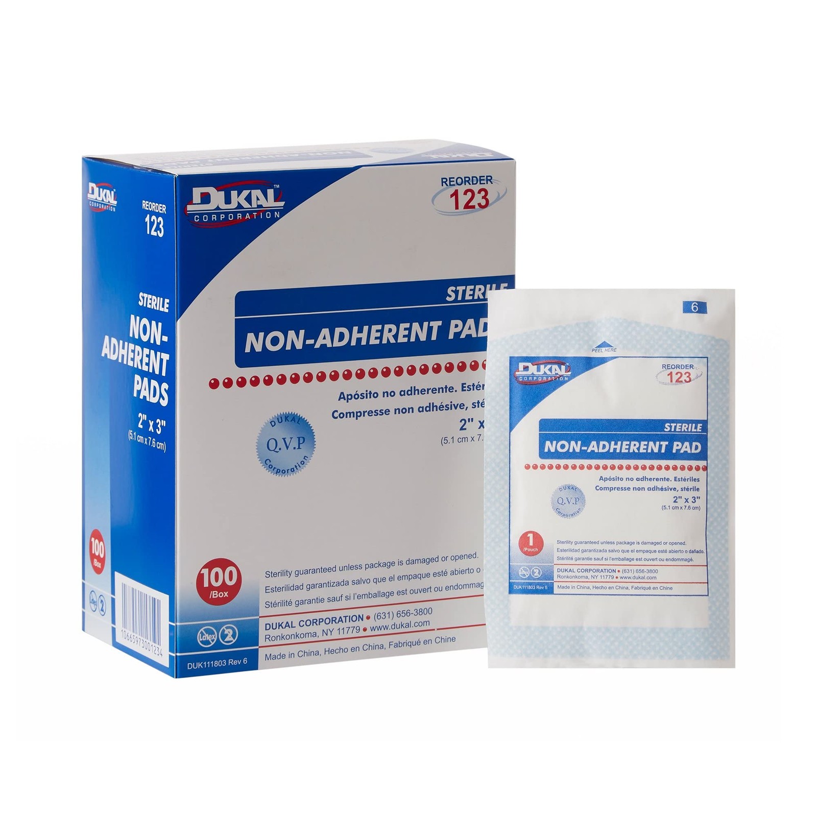 Dukal Sterile Non-Adherent Dressing Rectangle 2 x 3 123 100 Count (Pack of 1)