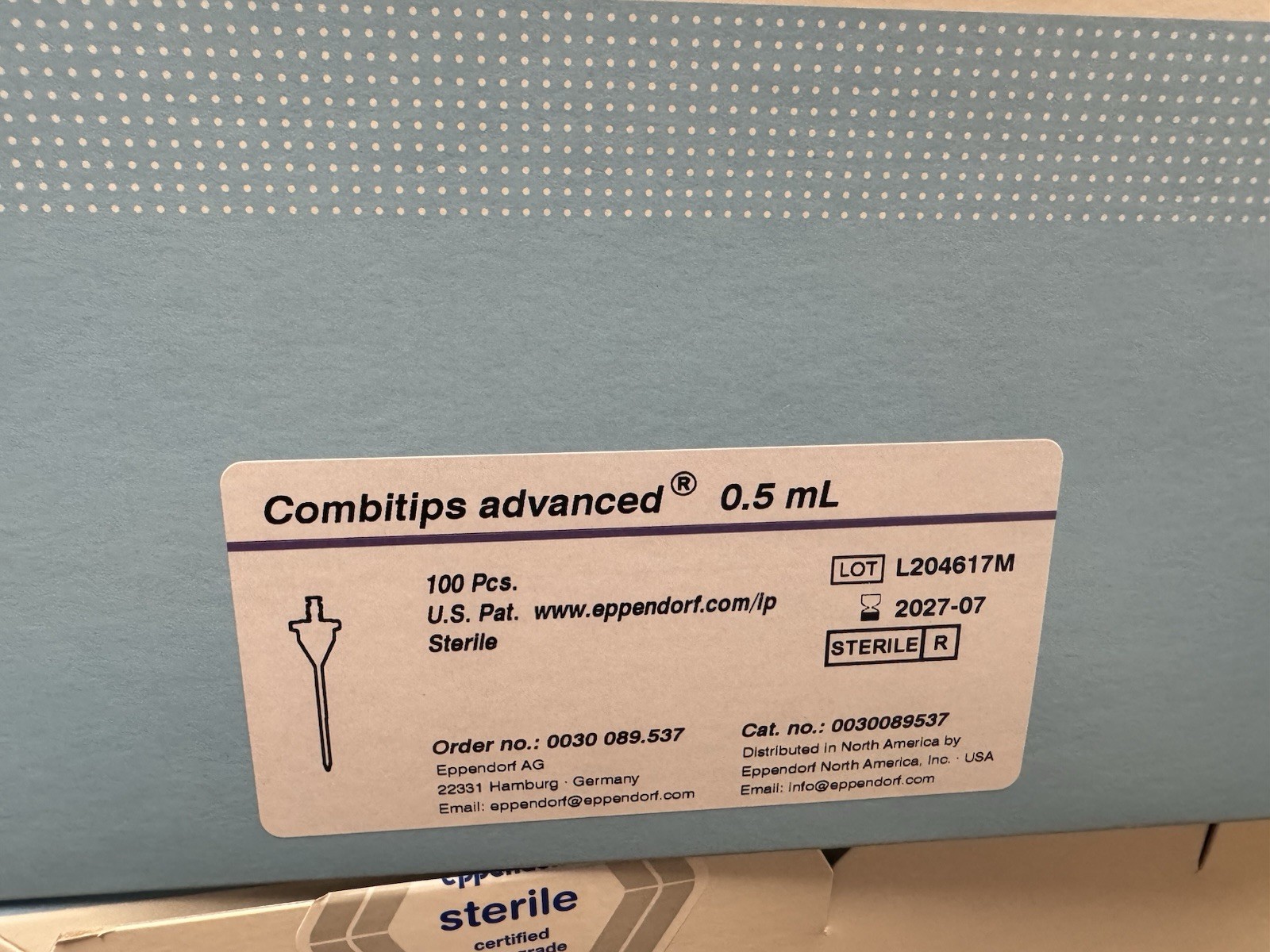 Eppendorf Advanced Combitips, 100pc/pk, volume 0.1ml, 0.2 ml, 0.5 ml, 2.5 ml