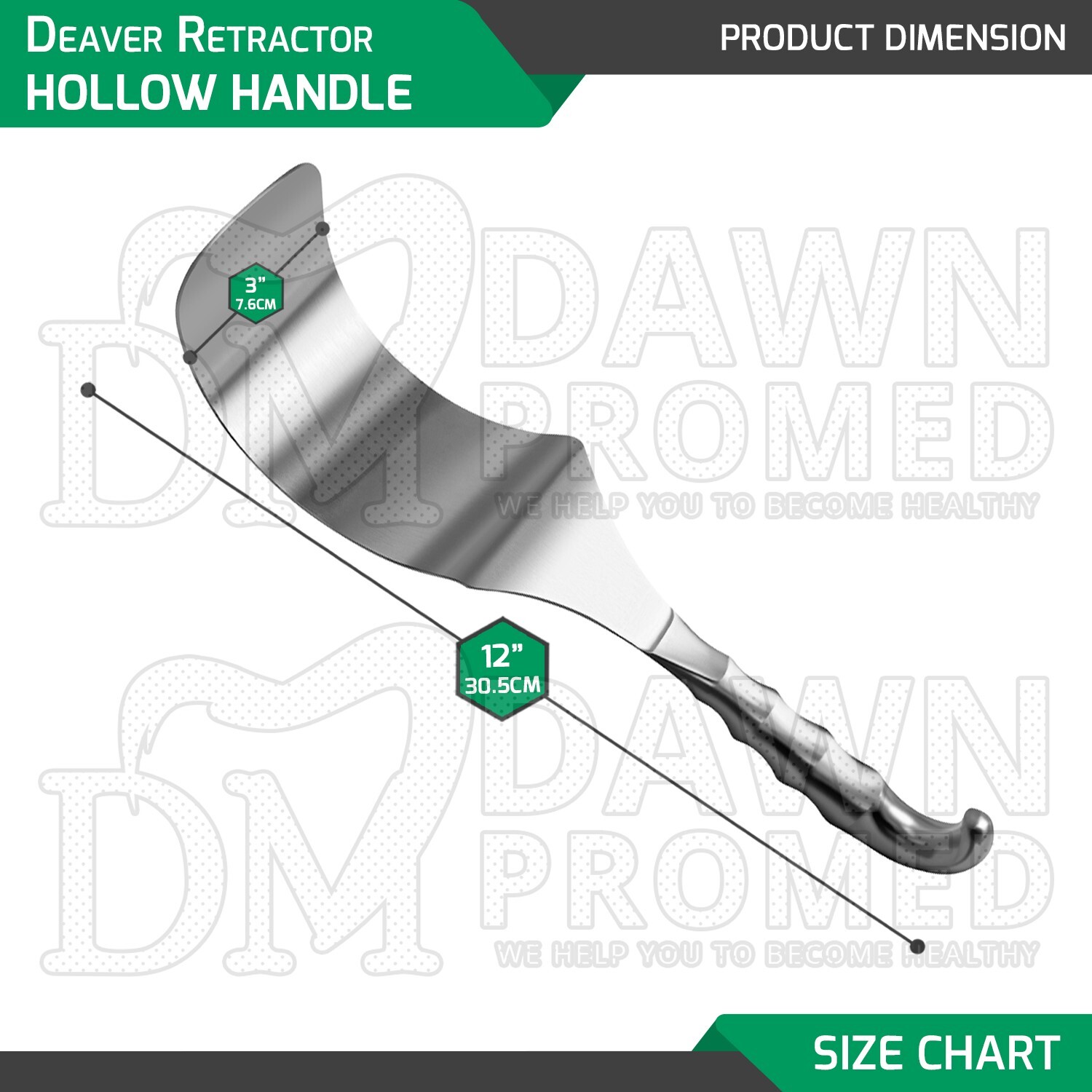 Deaver Retractor 3″ X 12″ Hollow Handle Surgical Medical Instrument German Grade
