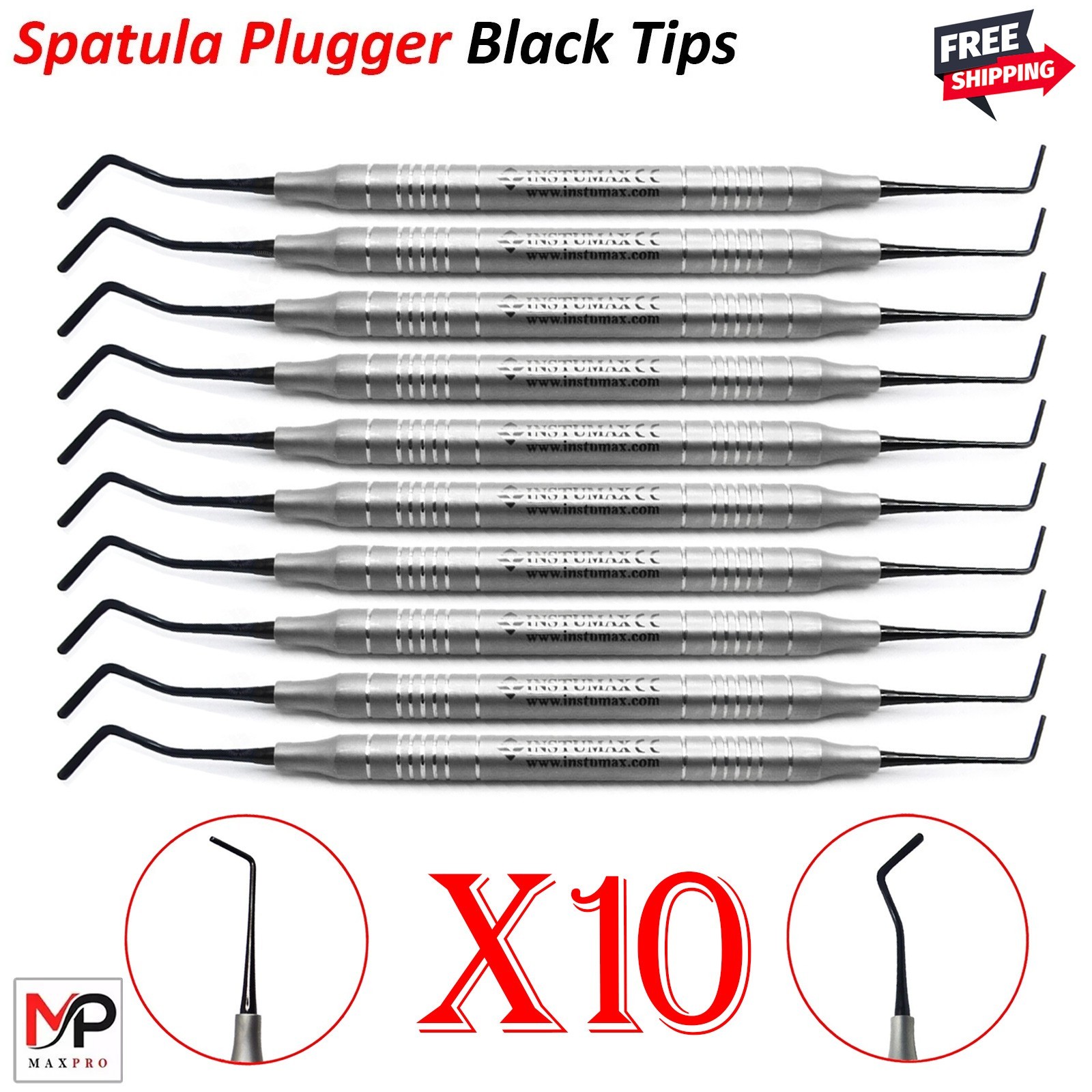 10Pcs Dental Composite Filling Instruments Spatula & Plugger Titanium Black Tips