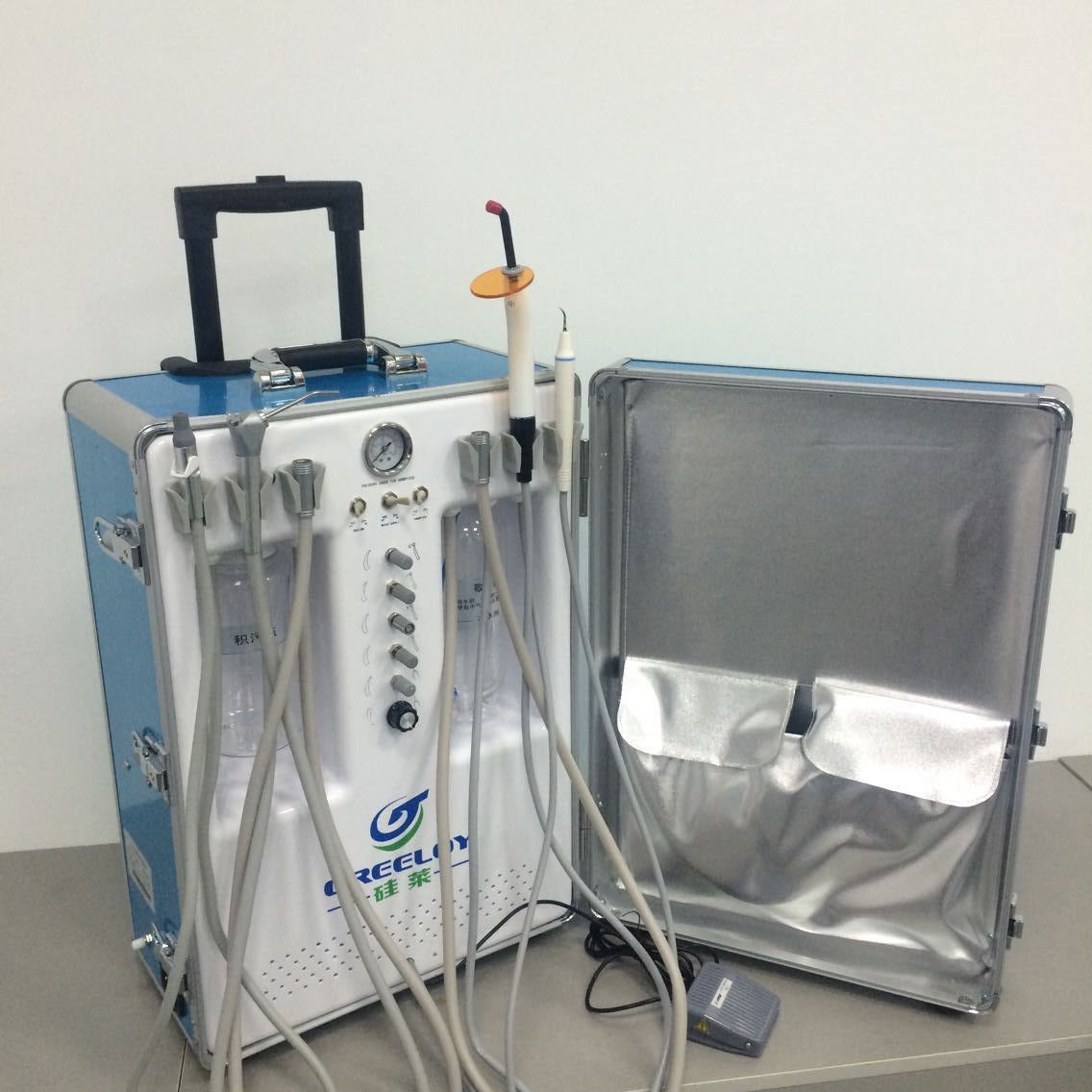 Portable Dental Unit Silent Air Compressor GU-P206S+LED Curing Light+Scaler 2/4H