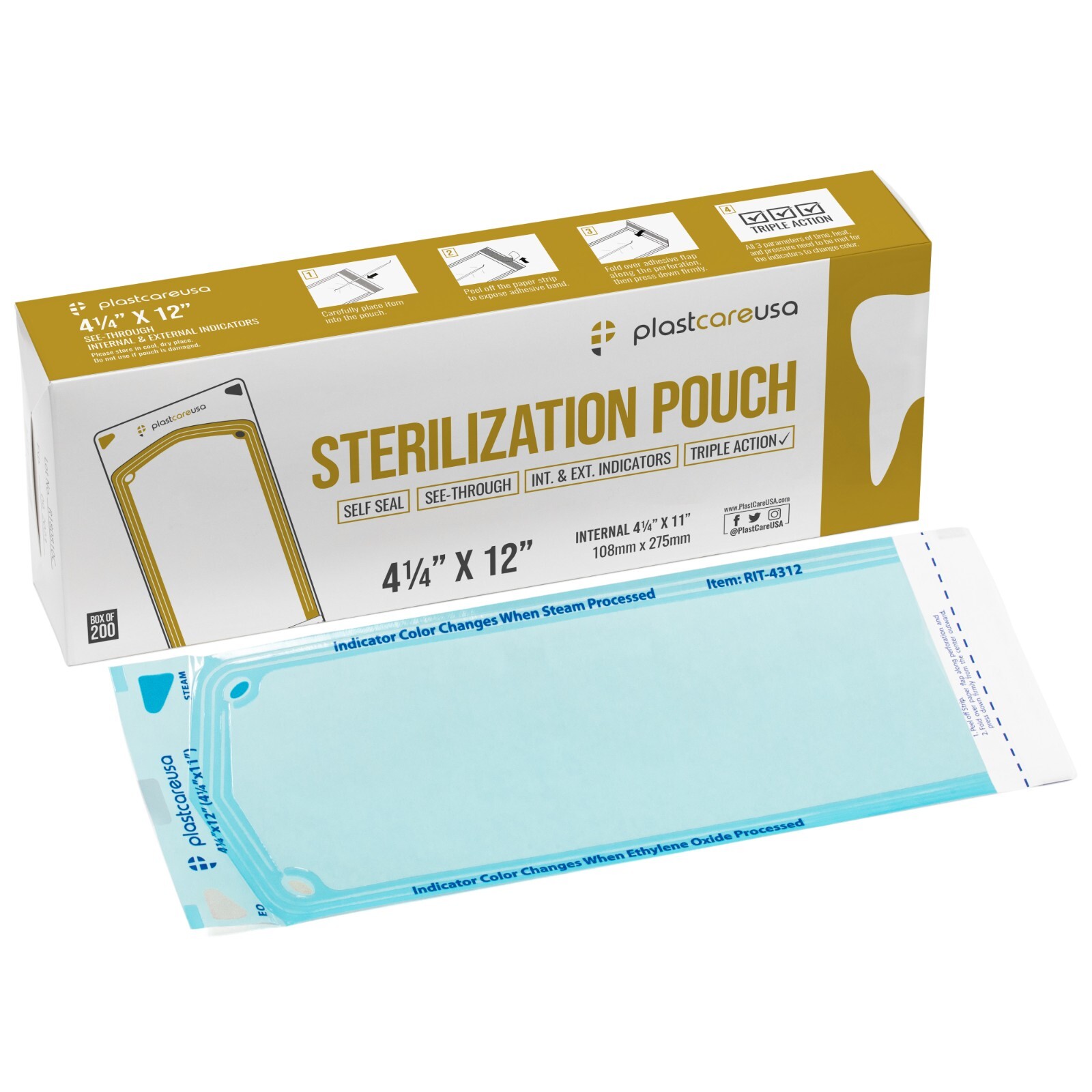 1,000 4.25″ x 11″ Self-Sealing Sterilization Pouches for Autoclave (5 Boxes)