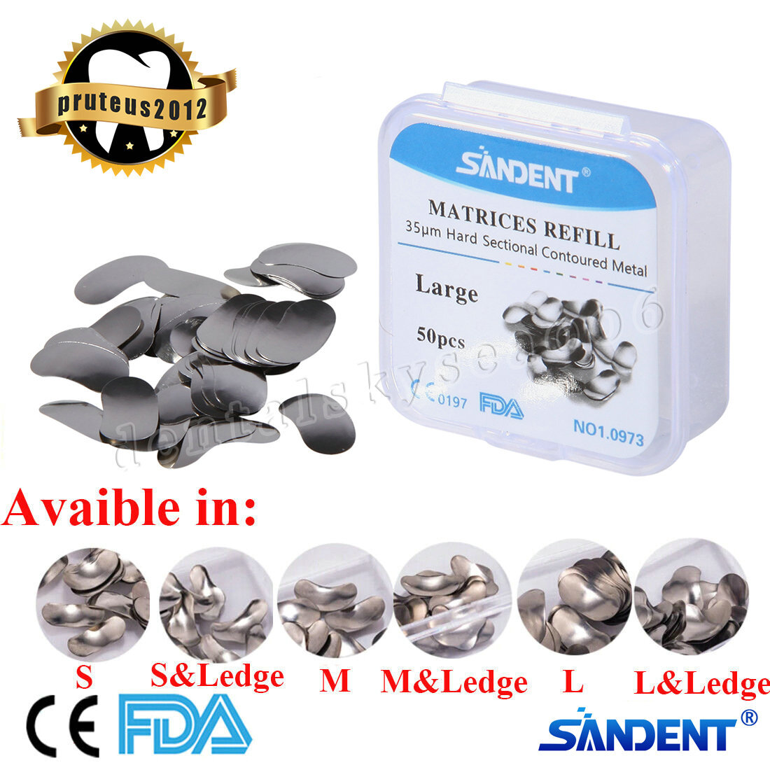 50* Dental Metal Matrices Matrix Band Sectional Contoured Refill S/M/L 35μm