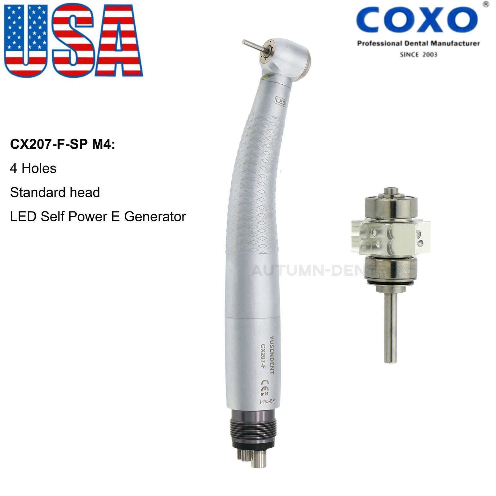 US COXO Dental LED High Speed Handpiece M4 4Holes Self Power Turbine Air Turbine