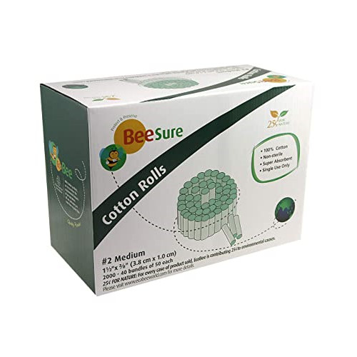 Cranberry BE1820 BeeSure Cotton Rolls #2 Medium 1.5″ X 3/8″ 2000/Bx