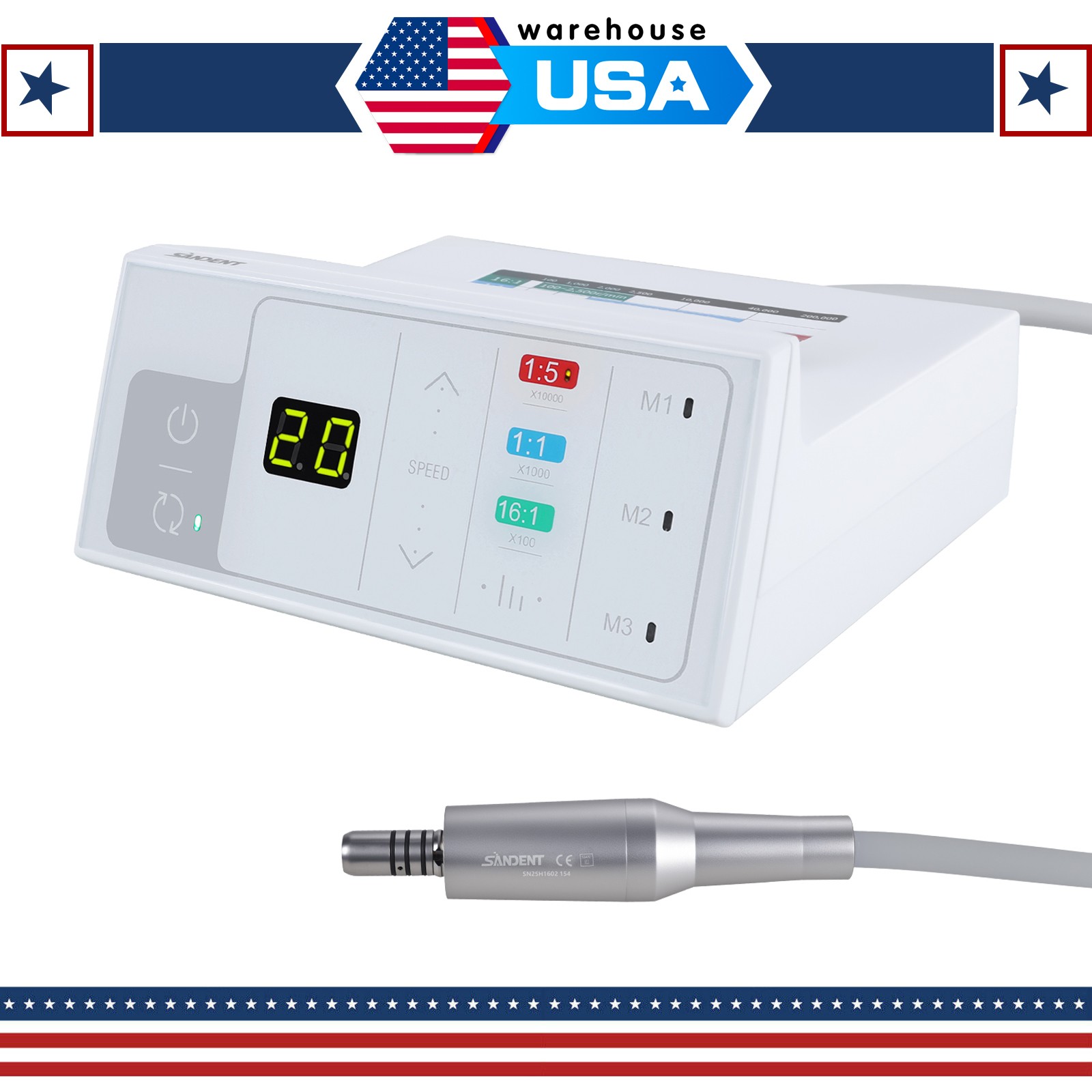 Burr Dental High Speed Fiber Optic Led Handpiece Push 3spray 2H Dentist USA