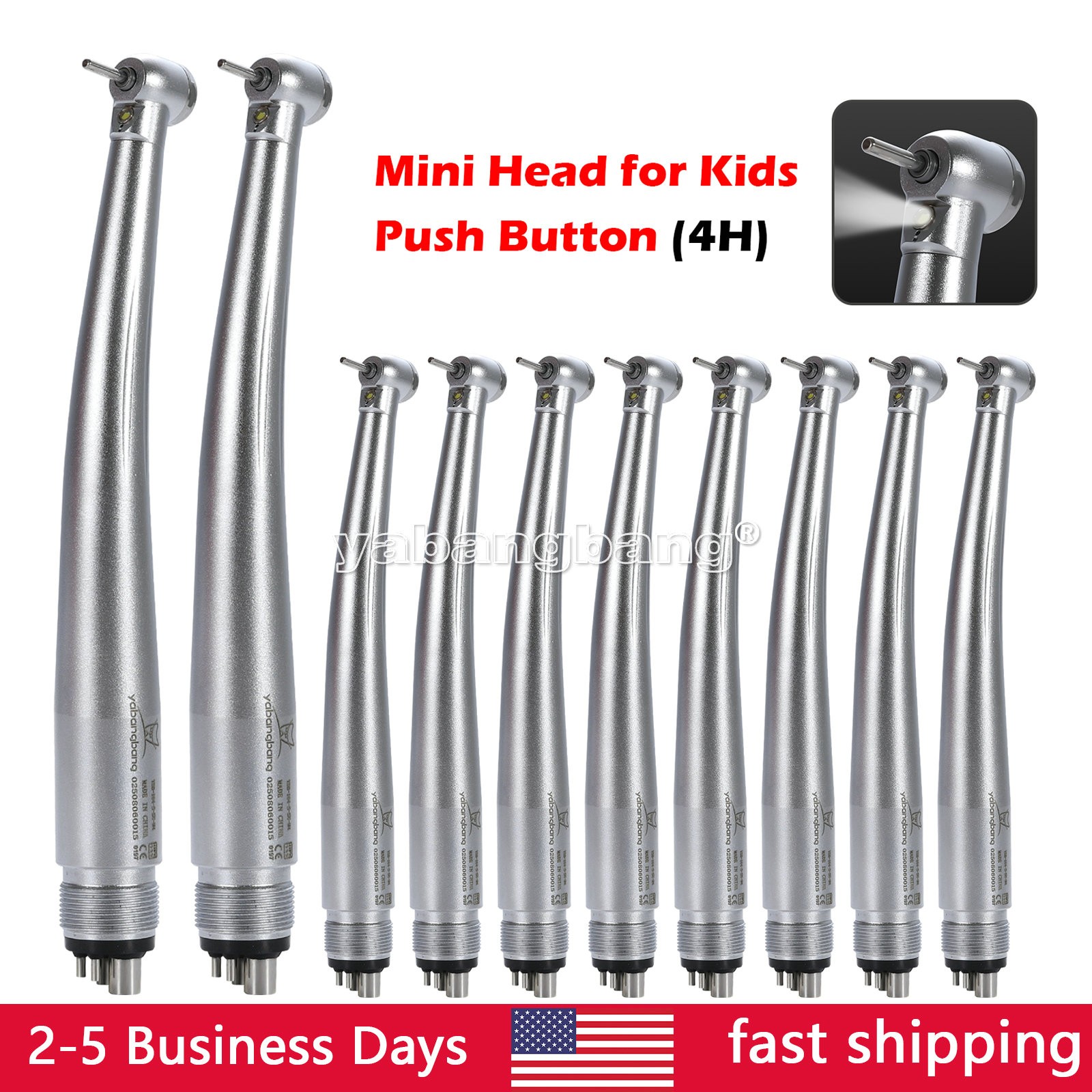 1-10 Dental E-generator LED Fiber Optic Handpiece 4Holes Mini Head Pediatric Kid