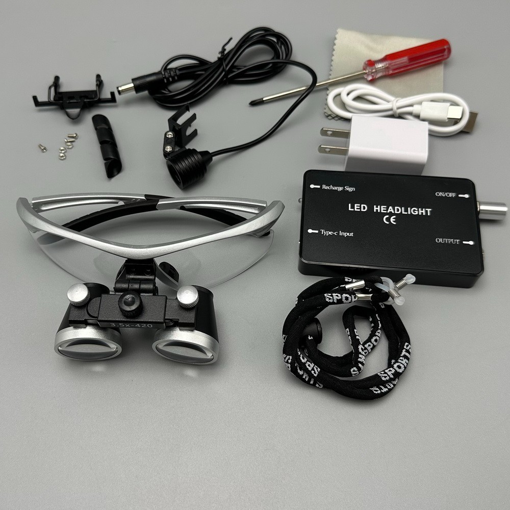 3.5X US Plug Dental Binocular Loupe Medical Operating Surgery Magnifier Silver