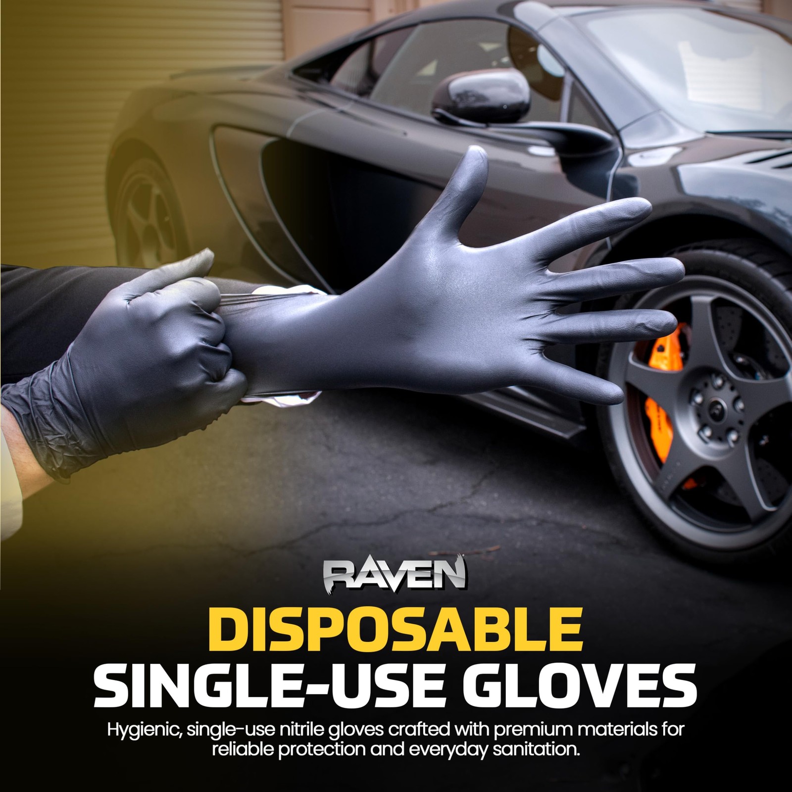Raven SAS66518 Safety Powder Free Examination Black Nitrile Gloves – 7 Mil Large