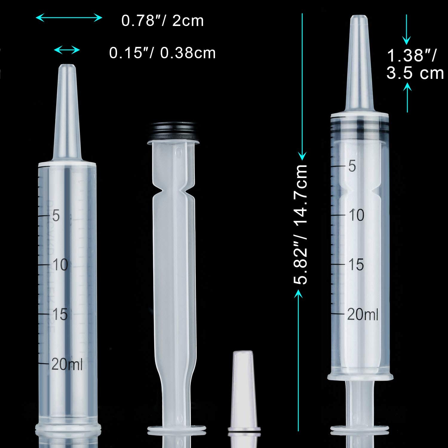 4 Pack Large Syringes for Liquid, 20ml & 60ml Plastic Syringe for Measuring