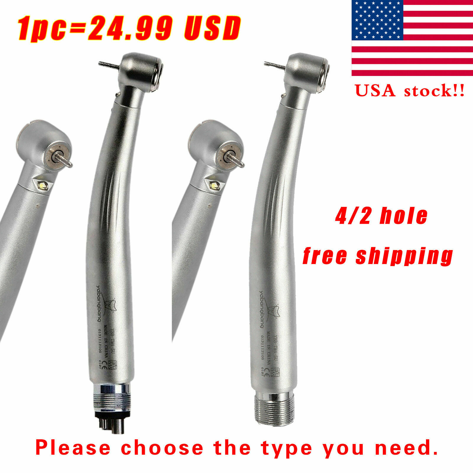 E-Type Dental High Speed LED Handpiece Standard Head Push 2/4Hole CE