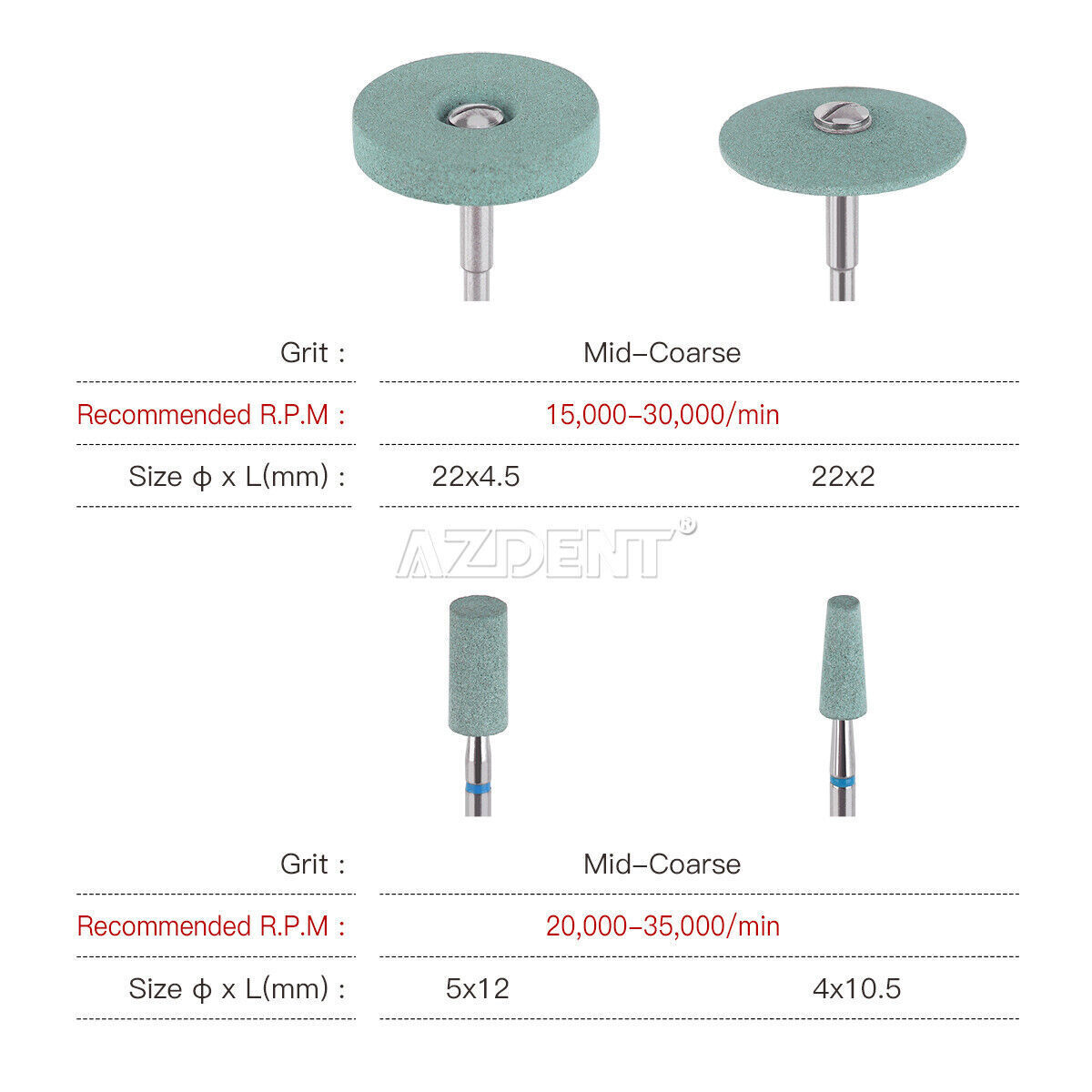 AZDENT Dental Ceramic Diamond Grinder Zirconia Porcelain Polisher Burs HP/ RA