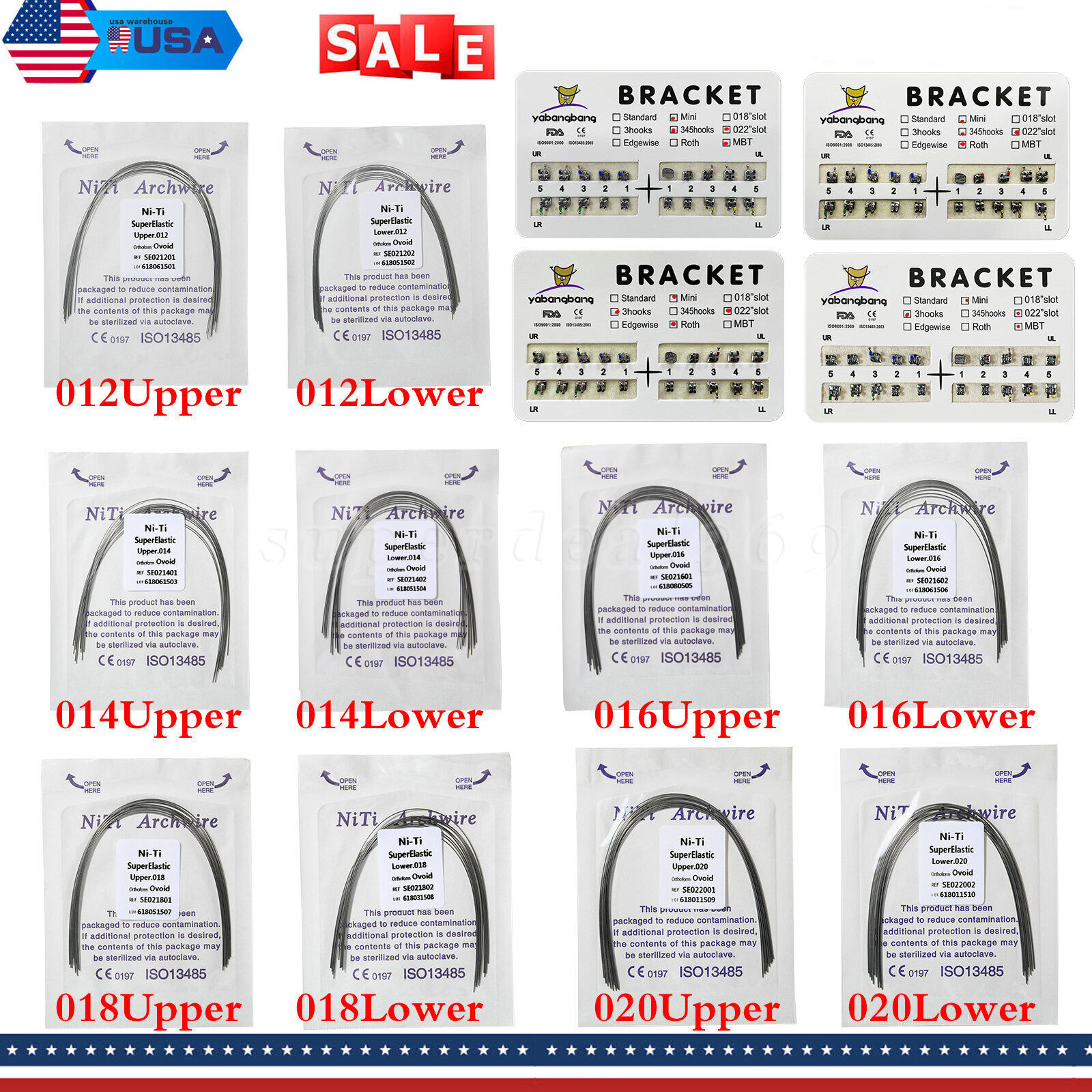 Dental Orthodontics Brackets Brace Roth MBT Hook 345 / Niti Round Arch Wire to