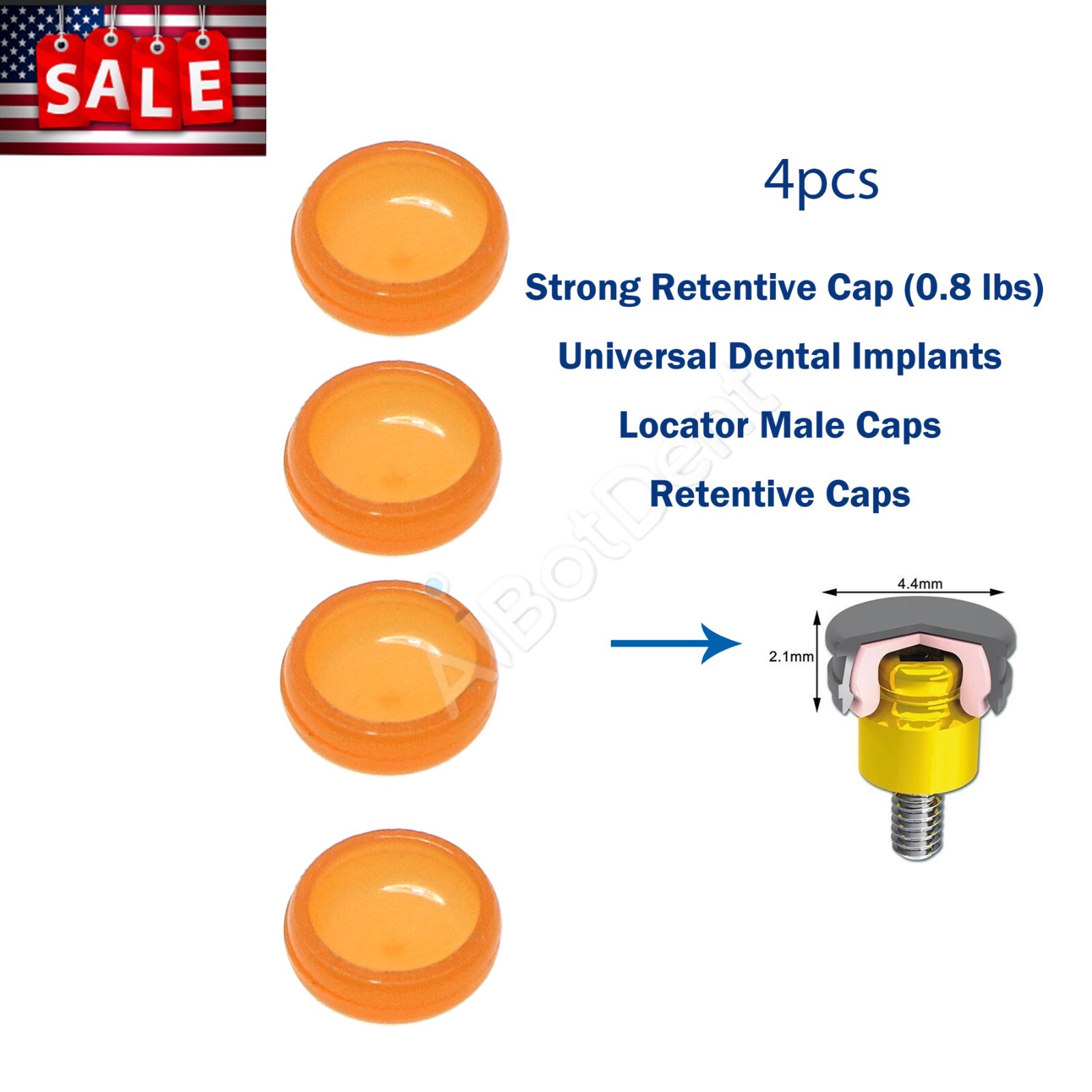 Locator Caps w/ PEEK Inserts 0.8-2.4lb Metal Housing & Spacers for Overdentures
