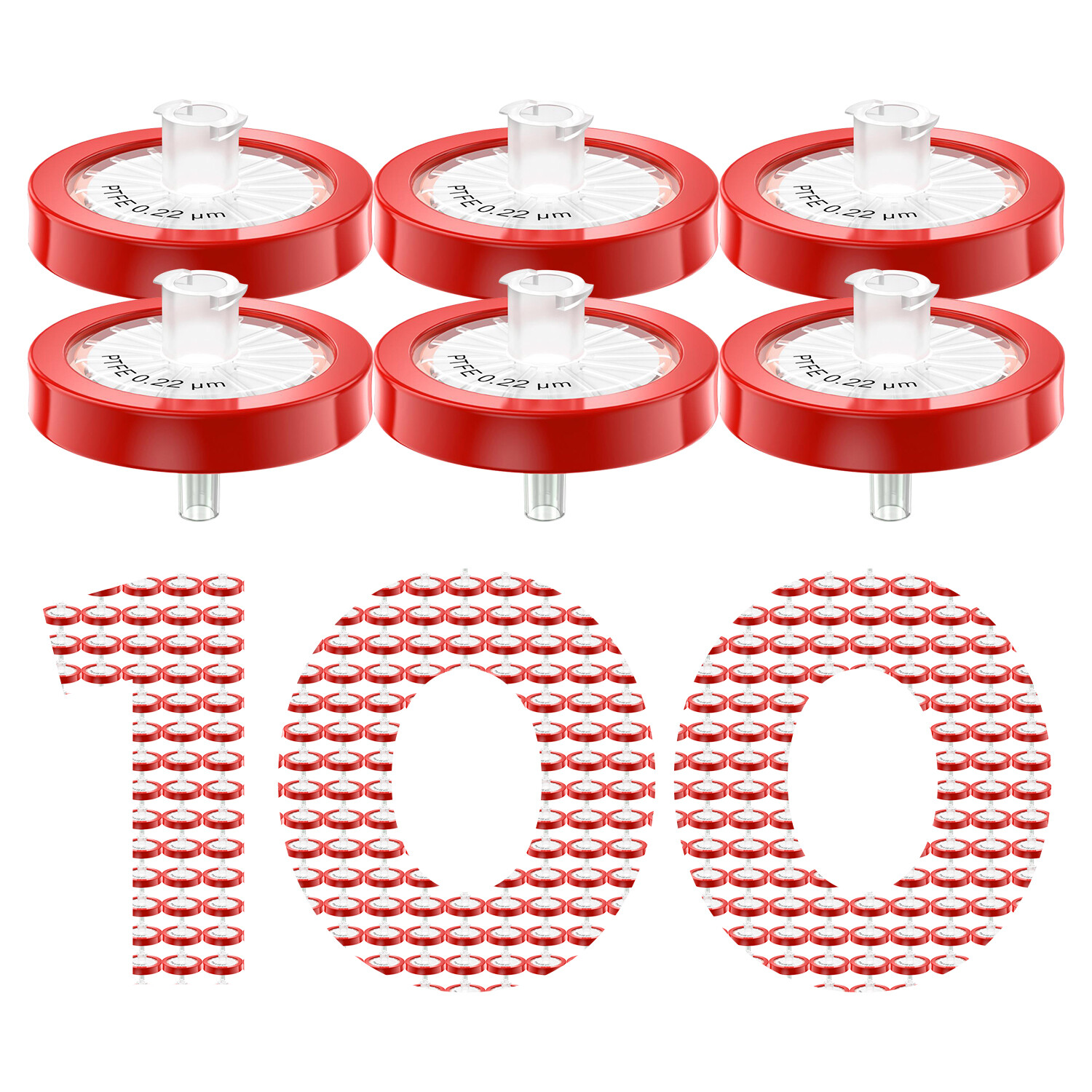 100PCS PTFE Syringe Filter 0.22μm 25mm Non Sterile Hydrophobic Filtration Fit US