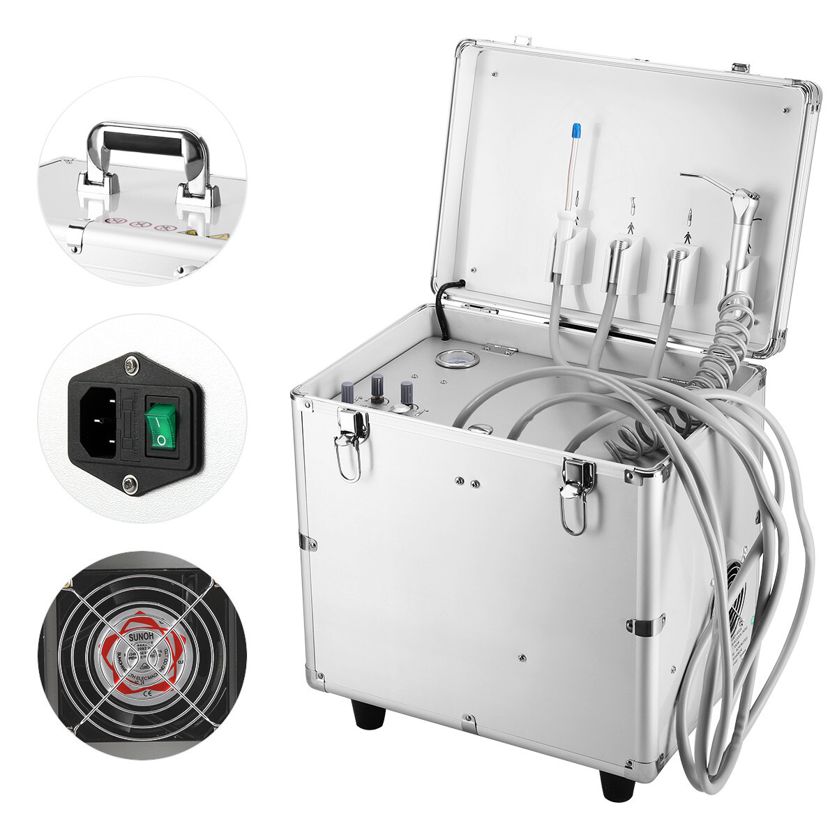 Portable Dental Mobile Unit Cart Case Wheels + Suction +Air Compressor BD-402A