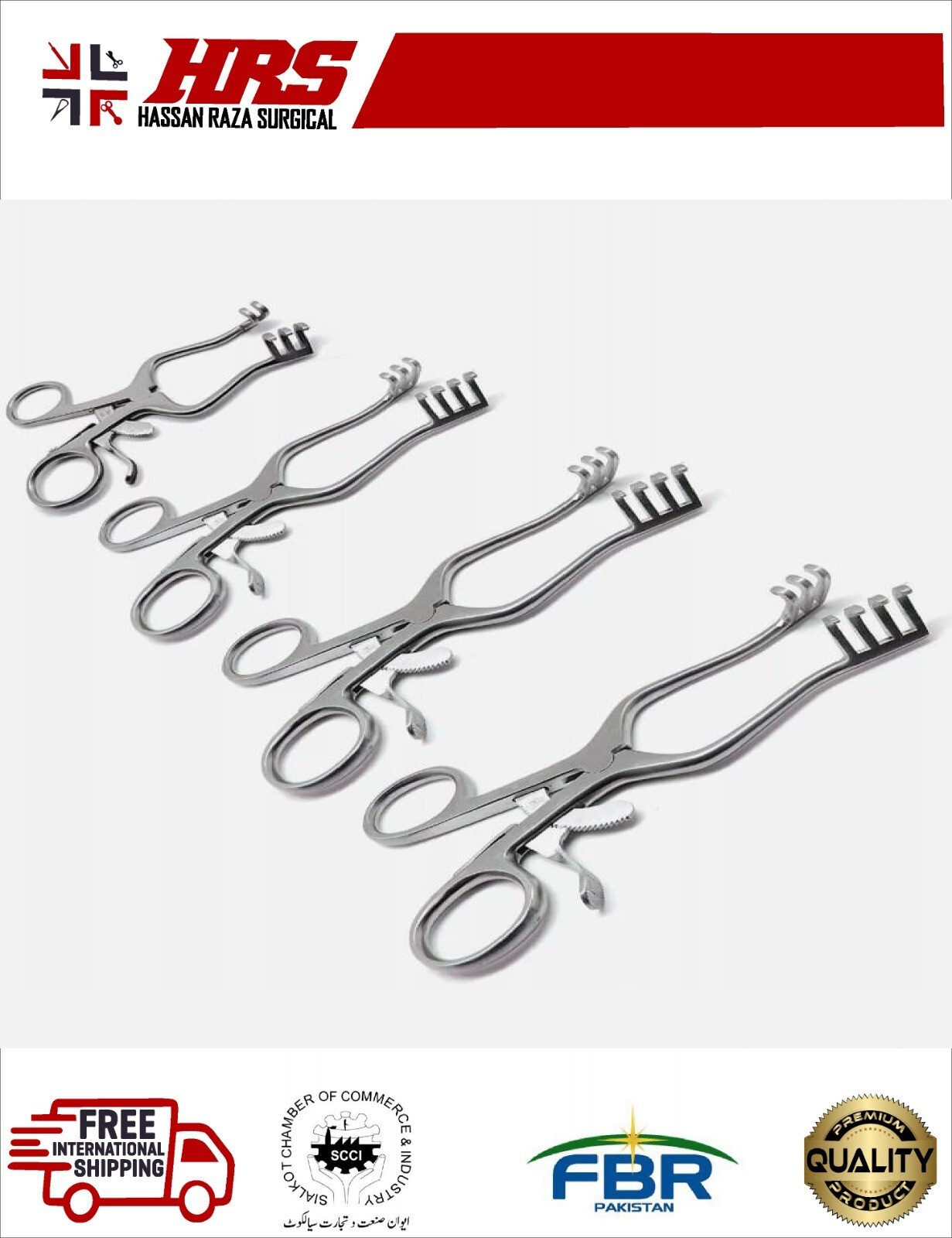Weitlaner Retractor Set – 4.5″, 5.5″, 6.5″, 7″ – 4 Pcs Prong Surgical Veterinary