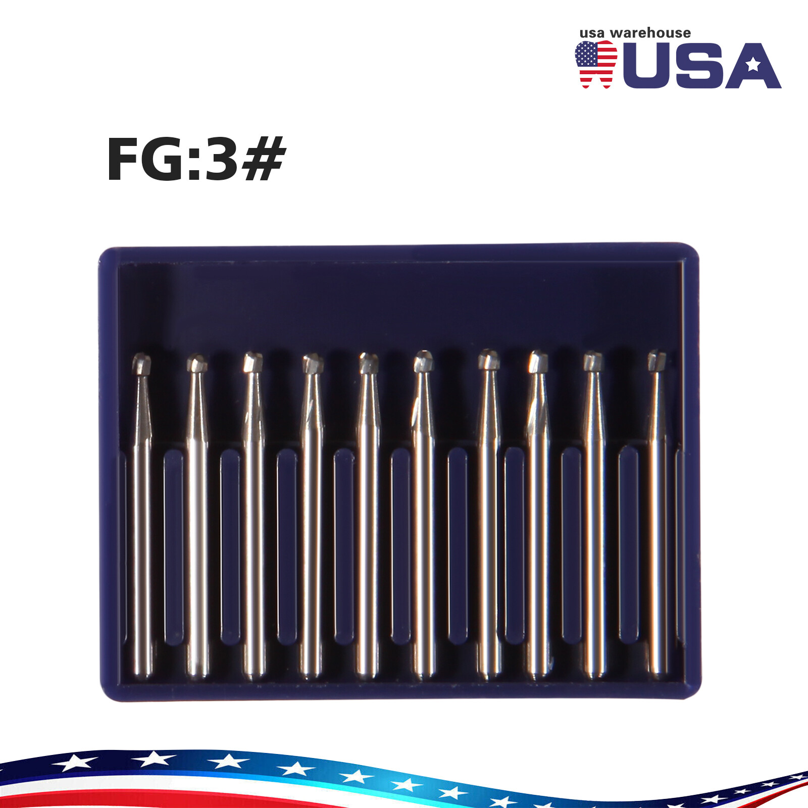 FG 3 Dental Round Carbide Steel Drills Burs FG Bur for High Speed Handpiece
