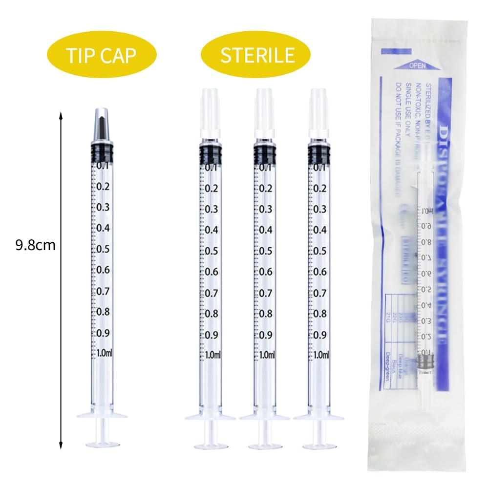 150 Pcs 1ml Syringes with Caps Oral Dispenser Individually Sterile Warpped for