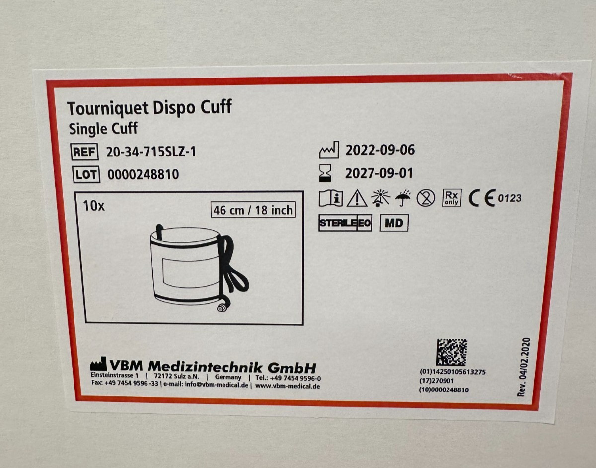 Tourniquet Dispo Cuff / Single Cuff, 18″ x 4 3/4″ – 10/Box