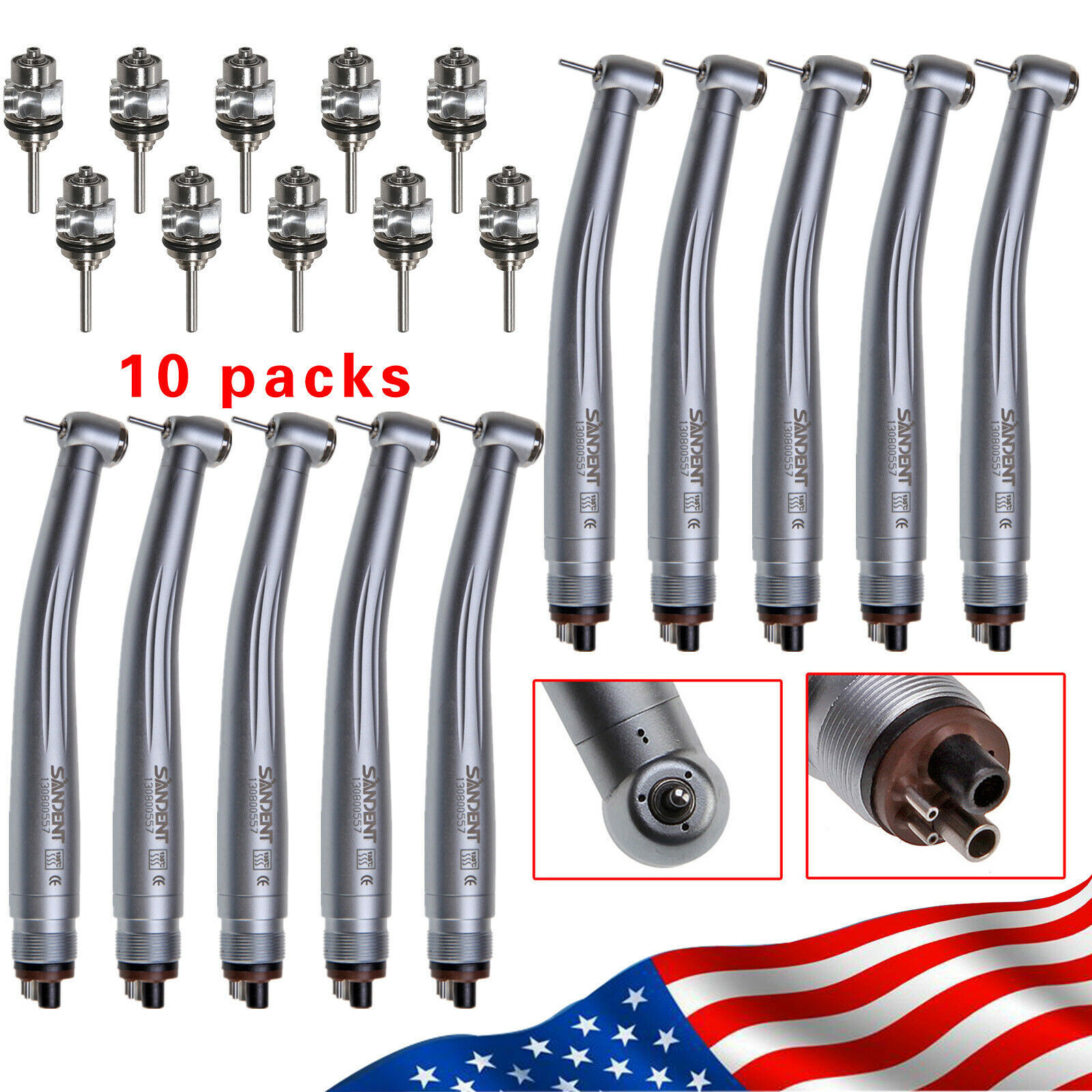10pcs SANDENT NSK PANA MAX Style Dental High Speed Handpiece Push 4 Hole / Rotor