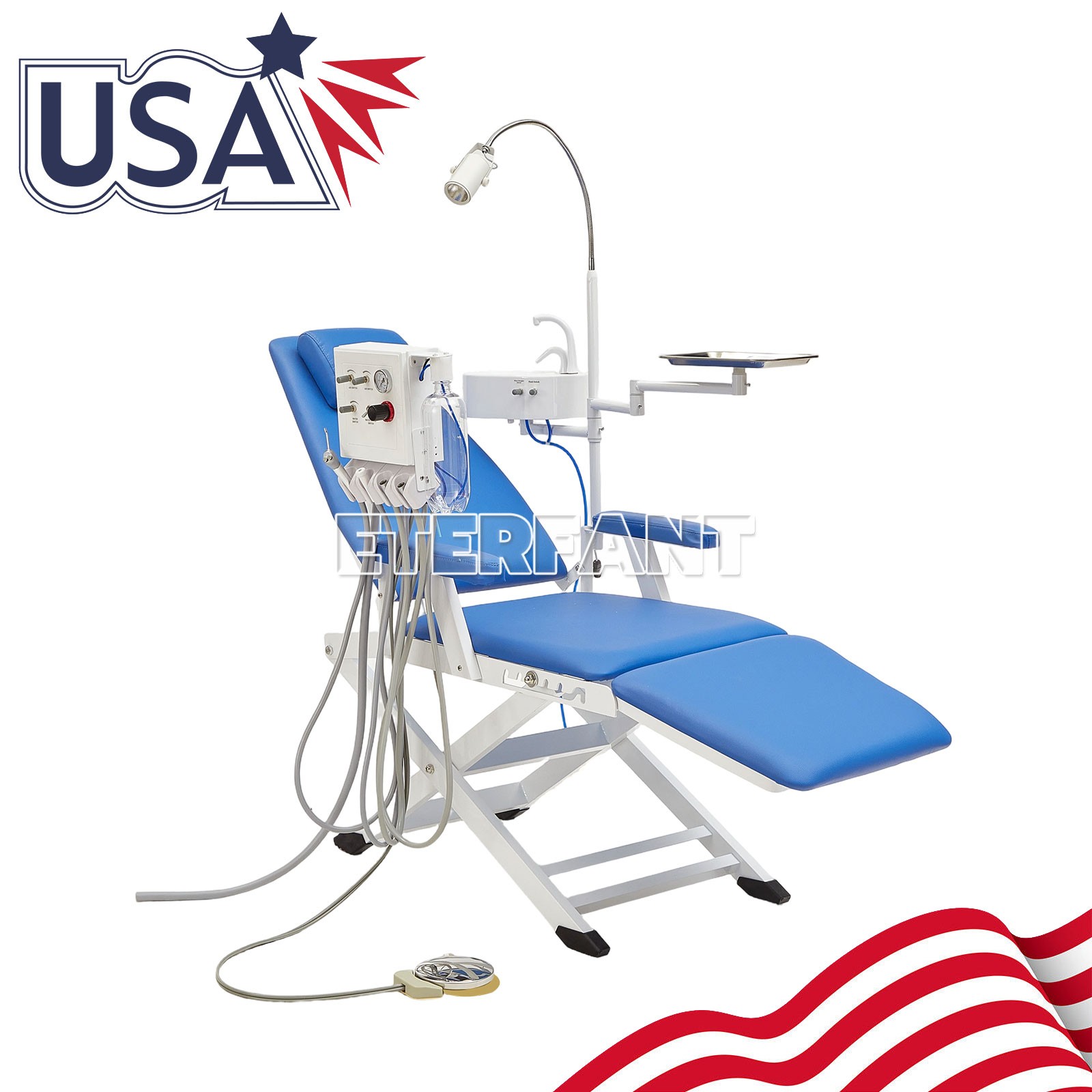 Dental Folding Chair+Air Turbine+LED Light+Tray/Delivery Treatment Cart Mobile