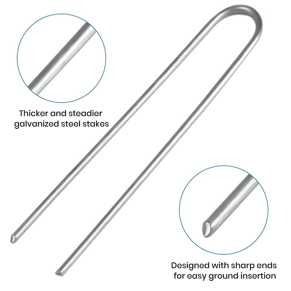 Landscape Staples 6 Inch Galvanized Garden Stakes – 150 Pack Heavy Duty U-shaped