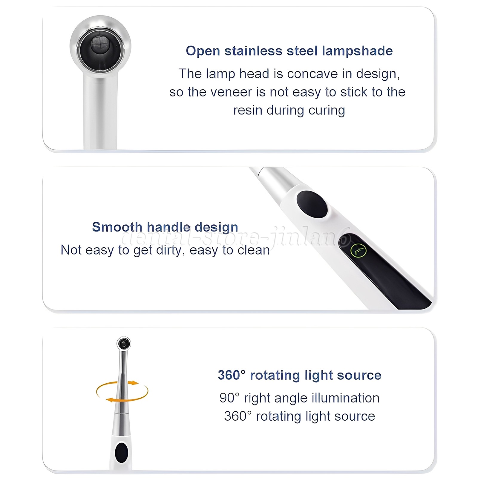 Dental Cordless LED Curing Light Metal Head 1S Cure Lamp 4 Light Intensity Modes