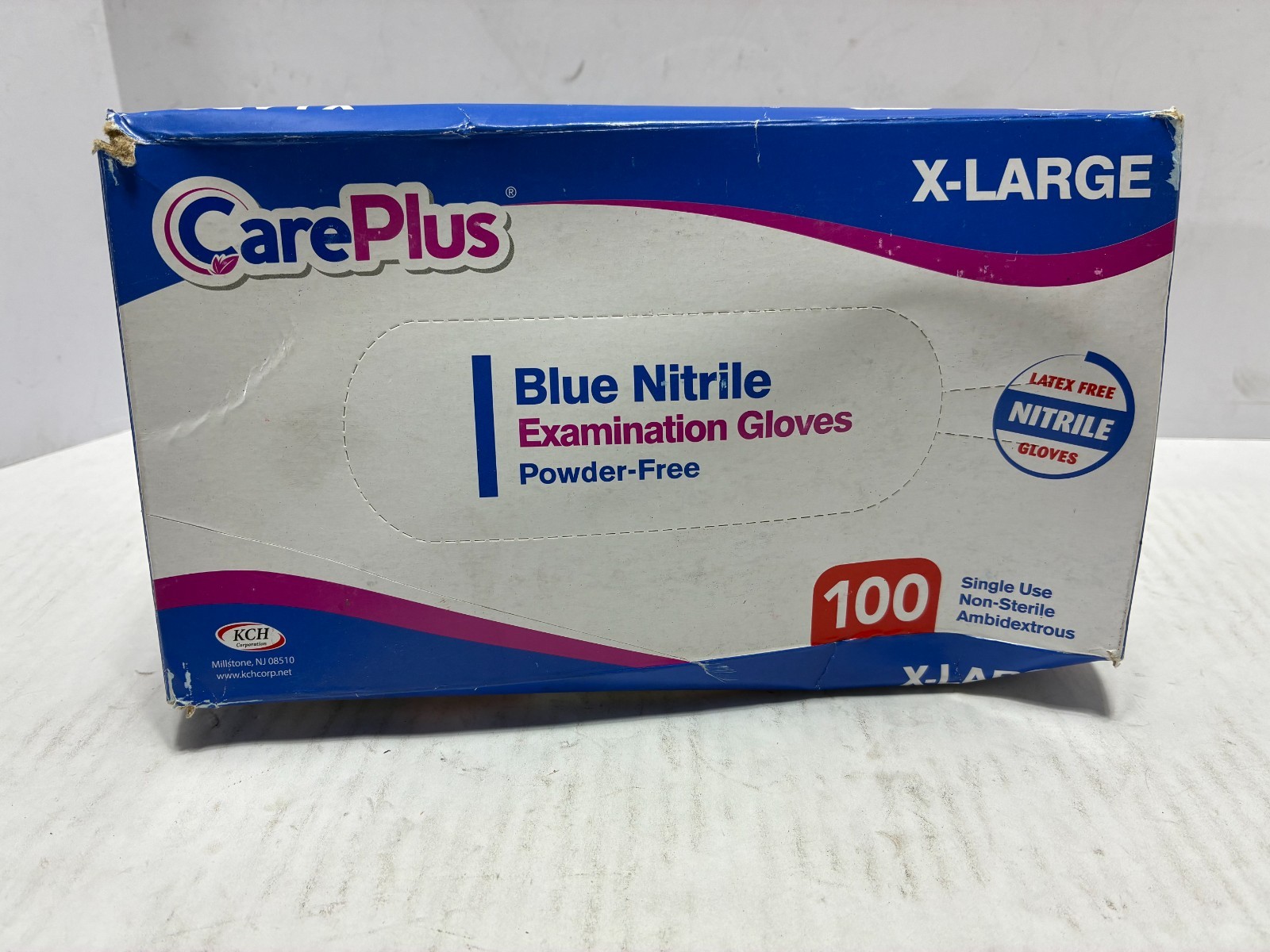 CarePlus Blue Nitrile Examination Gloves Powder Free X-Large 100 Pcs