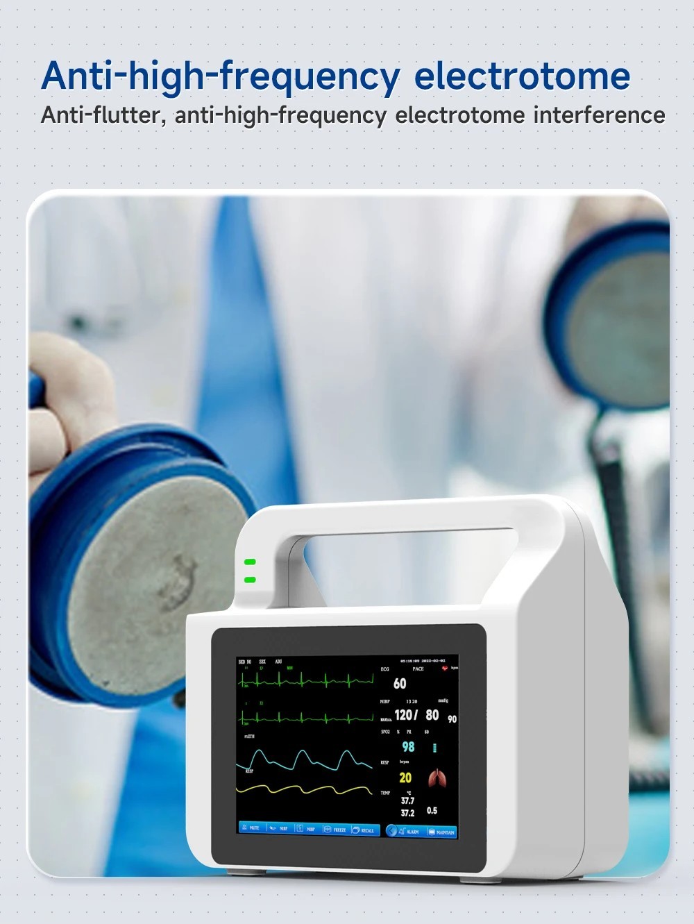US Stock 5″ TouchScreen Portable 6-parameter Patient Monitor Vital Signs Monitor