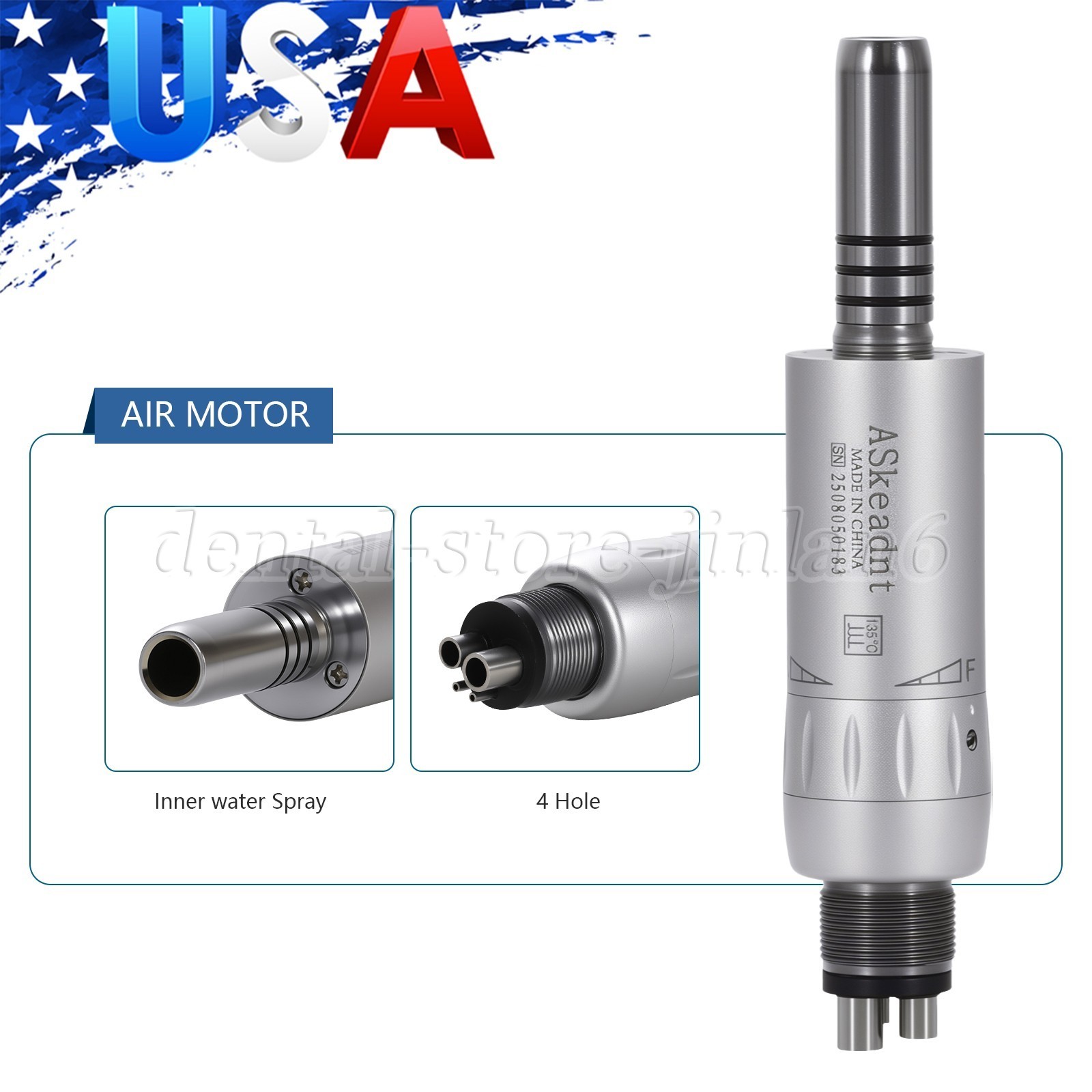 ASkeadnt Dental Inner Channel Slow Low Speed Air Motor Handpiece 4 Holes E-type