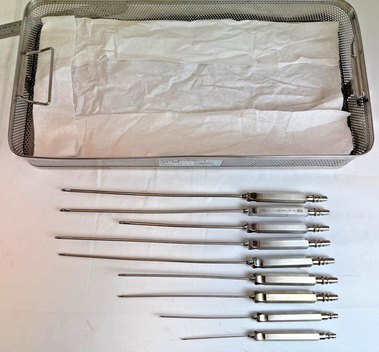 Set of 9 Grams Liposuction Cannulas w/ Tray Plastic Surgery Aesthetics