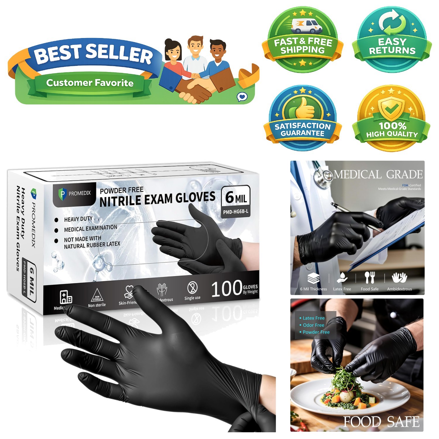 Heavyweight Black Disposable Nitrile Gloves – 100 Pcs for Ultimate Protection