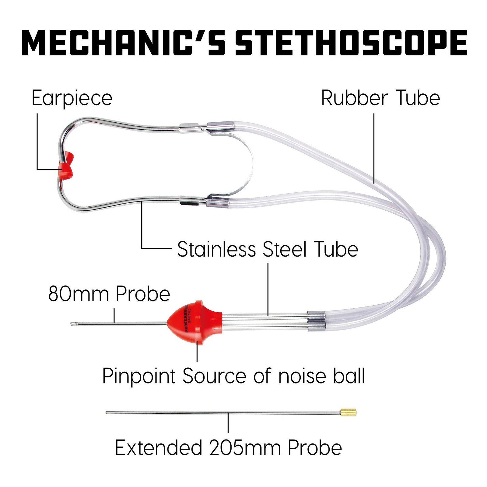Powerbuilt Automotive Mechanic’s Stethoscope Engine Diagnostic Large, Silver