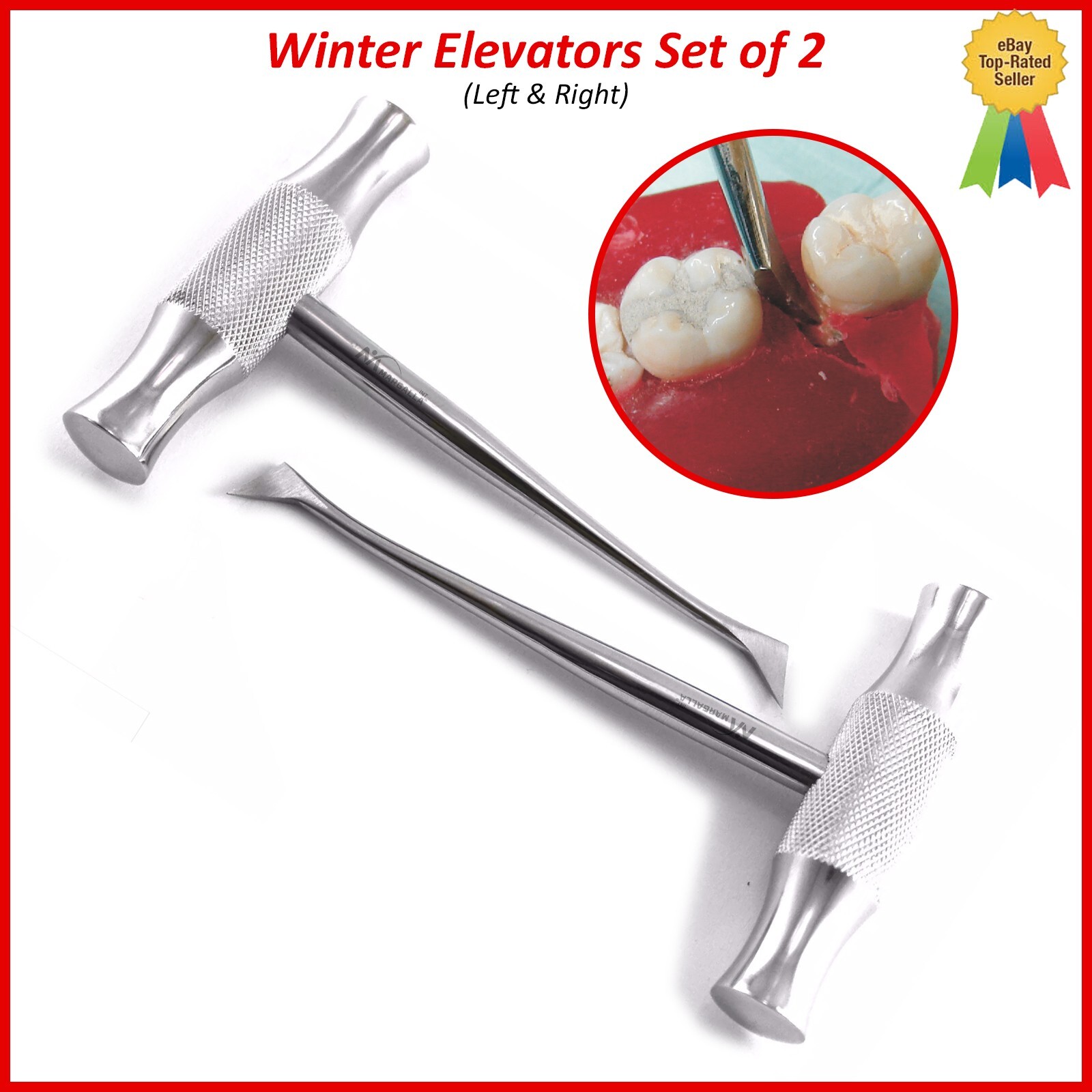 2 Pcs Dental Root Elevators Left & Right Oral Surgery Luxating Elevators