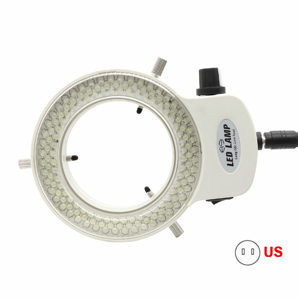 Adjustable 144 LED Bulb Microscope Ring Light Illuminator Lamp US Plug Durable