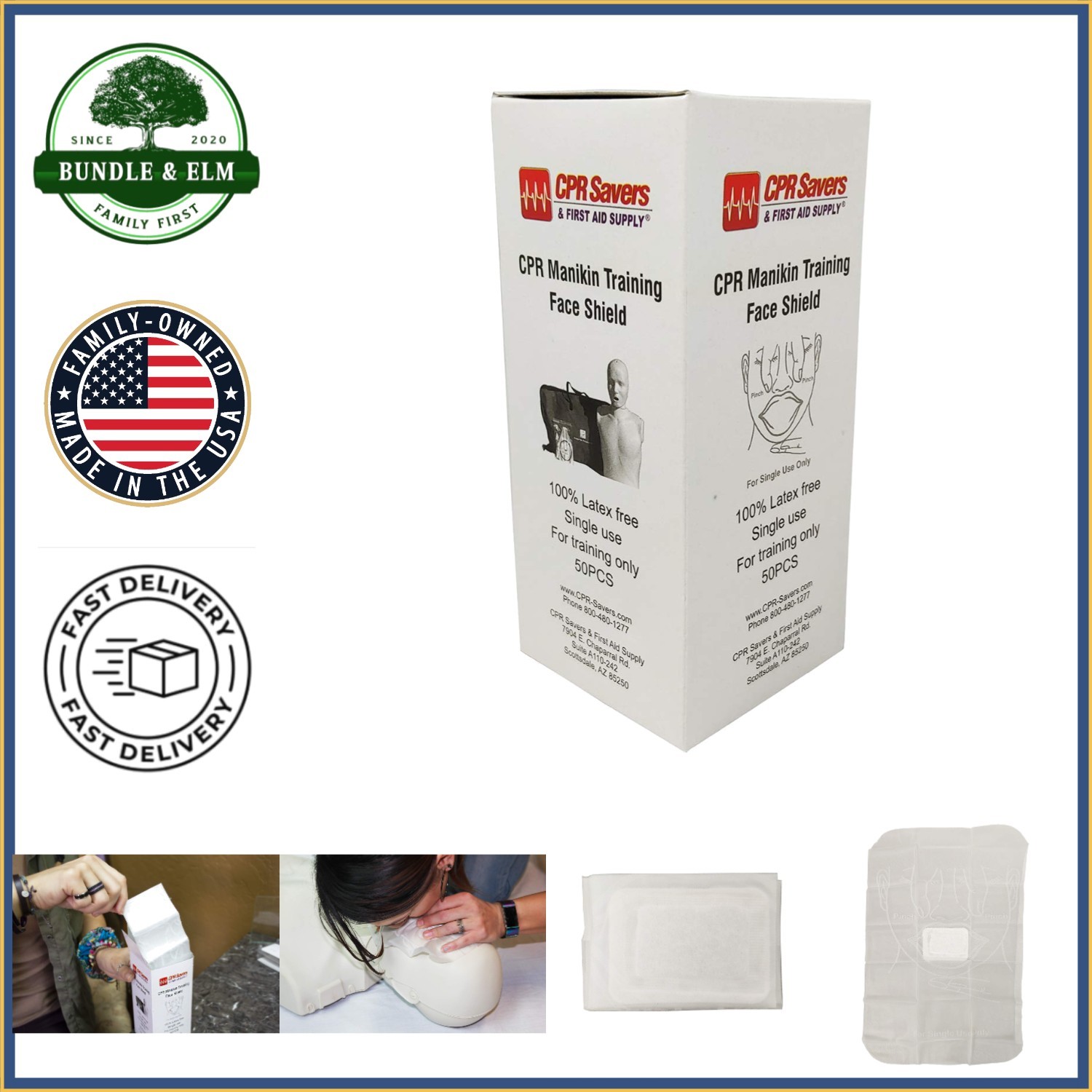 50 Individual CPR Face Shields for Training Manikins and Emergency Preparedness