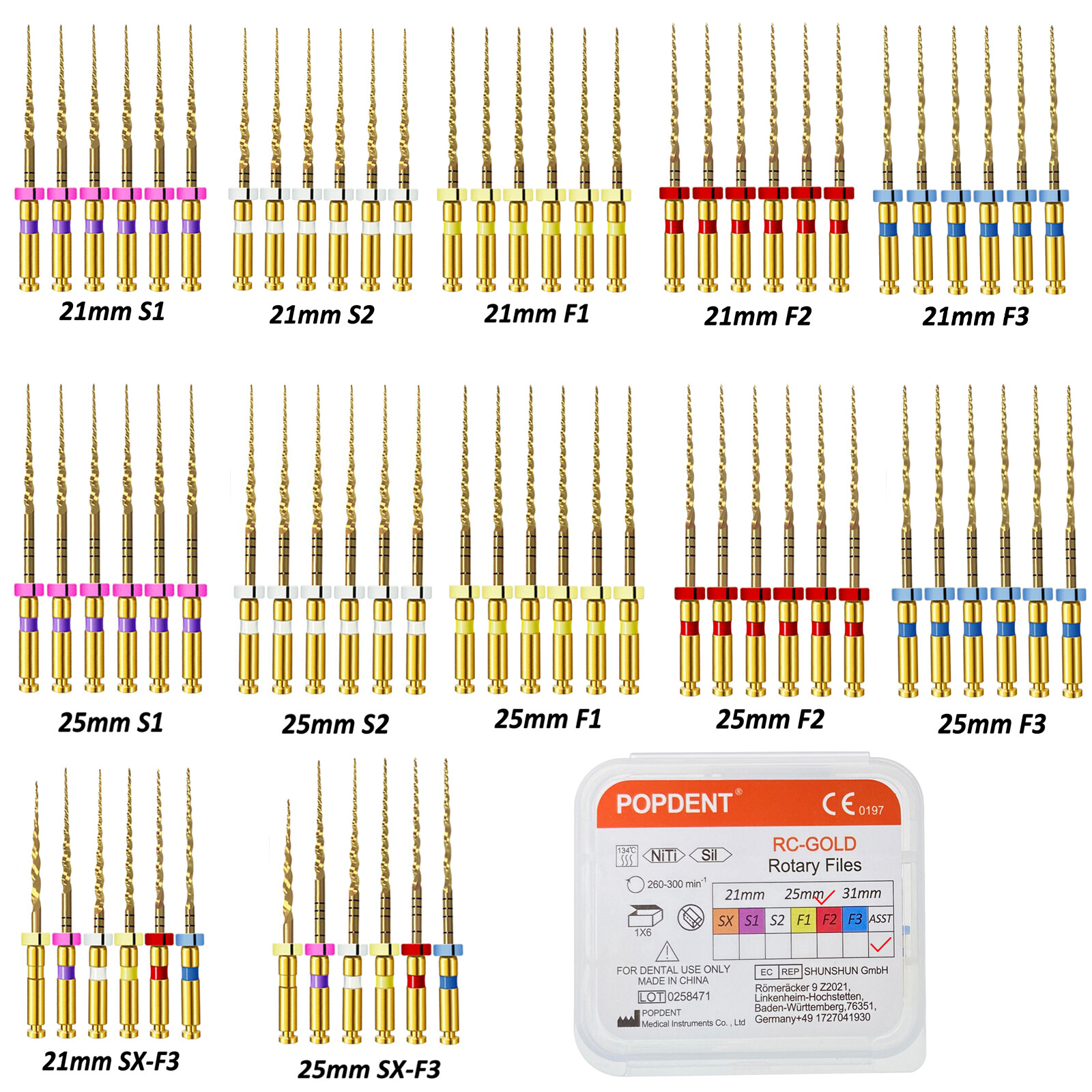 POPDENT Dental Endodontic Rotary Endo Root Canal File X-Pro Blue /Gold Taper