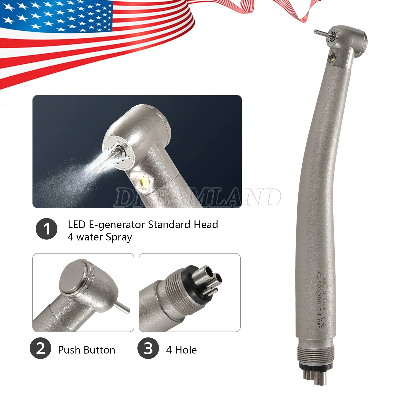 Dental LED integrate E-generator High Speed Handpiece 4 Hole Push 4Water Spray